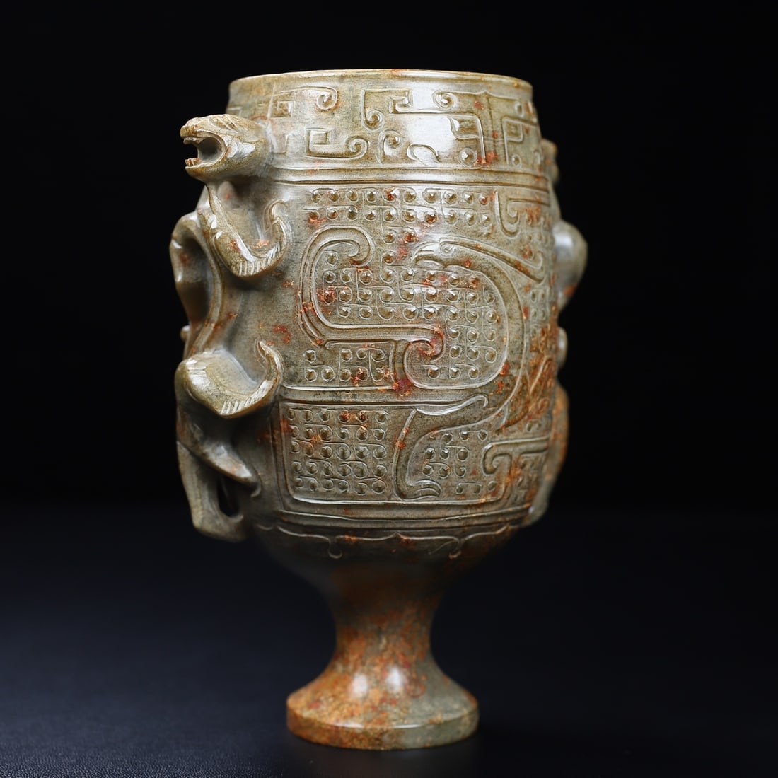An Exquisite White Jade Chi-Dragon Pattern Cup - 5
