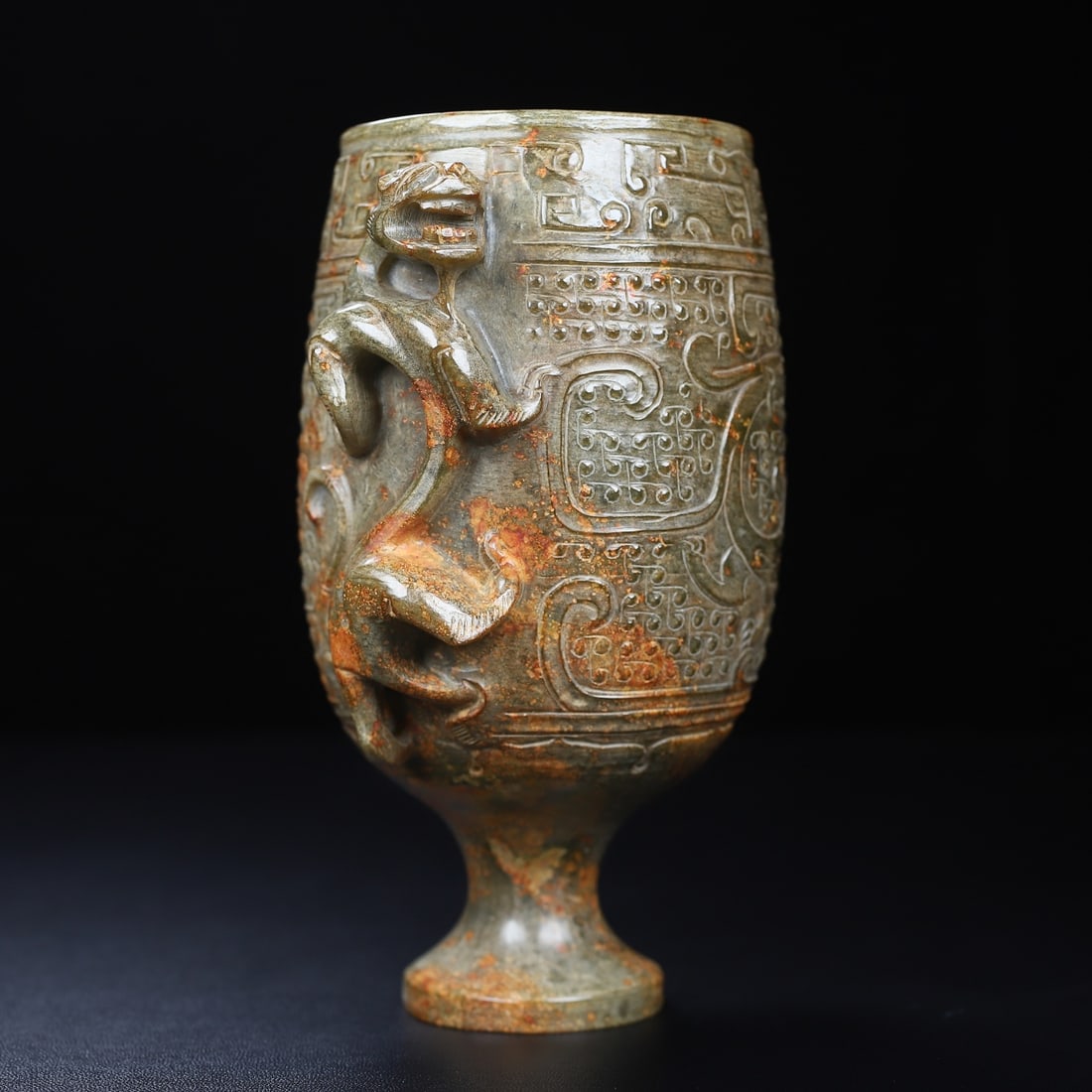 An Exquisite White Jade Chi-Dragon Pattern Cup - 8
