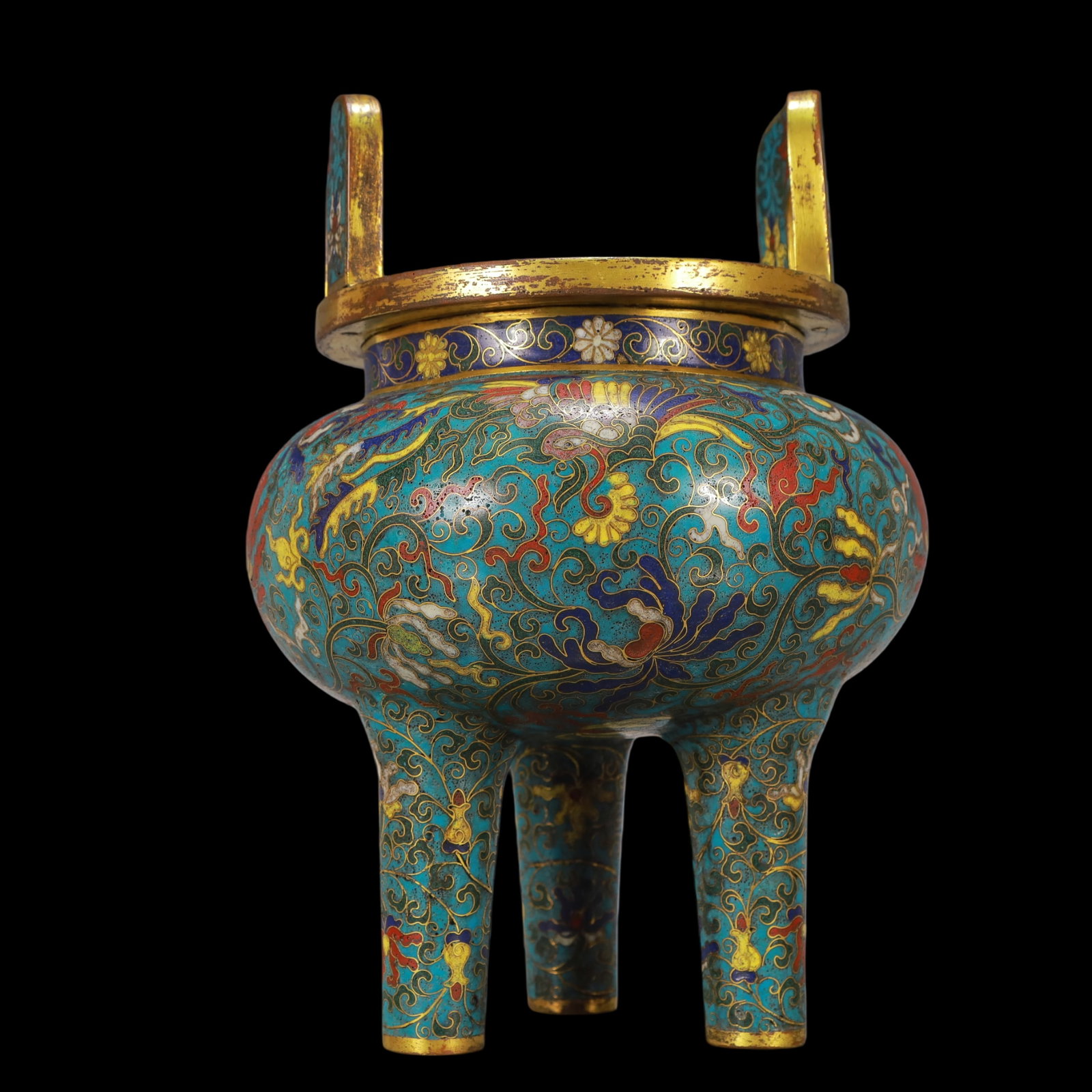 A Exquisite Cloisonne Lotus Pattern Phoenix Pattern Double-Ears and Tripod Censer (1 of 8)