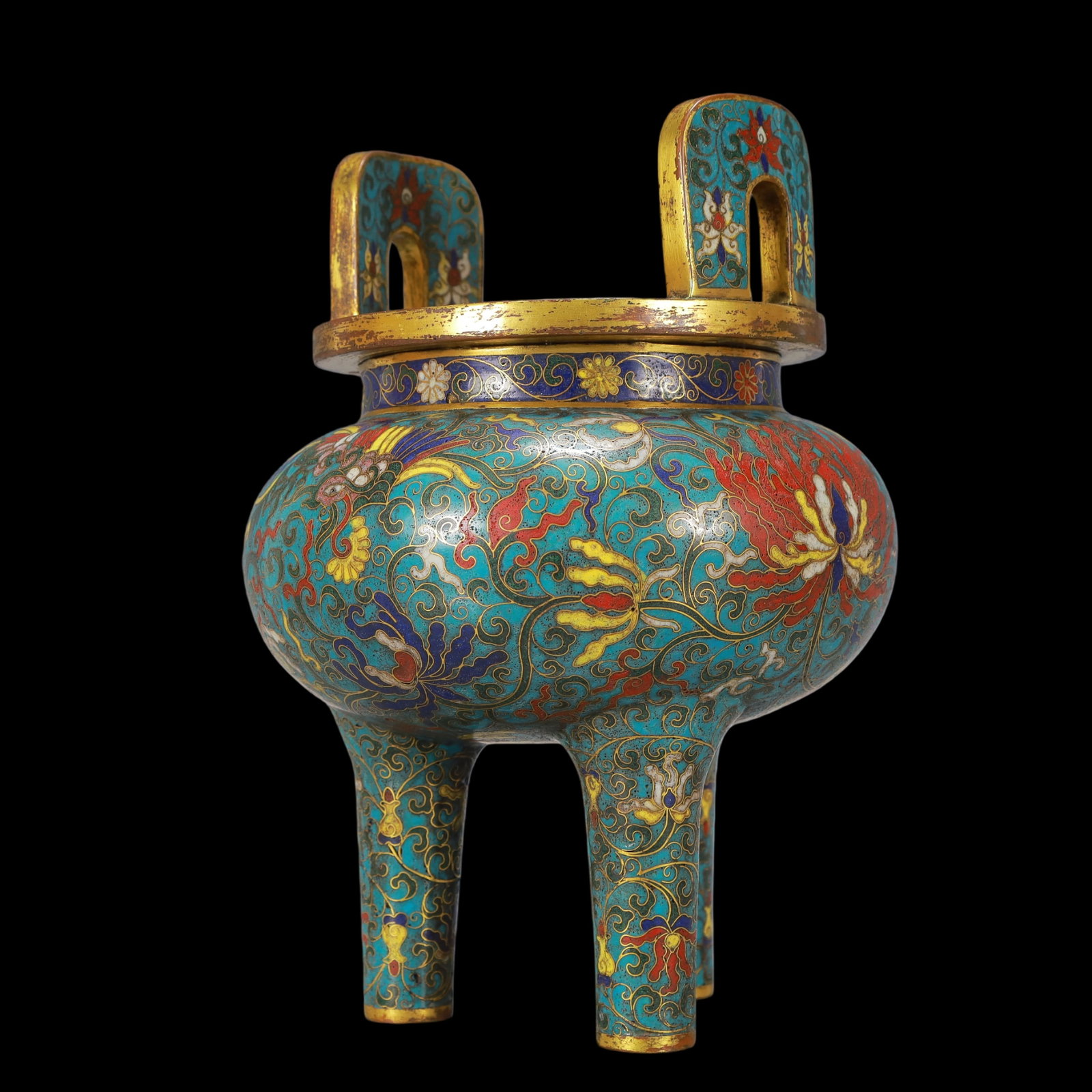 A Exquisite Cloisonne Lotus Pattern Phoenix Pattern Double-Ears and Tripod Censer - 2