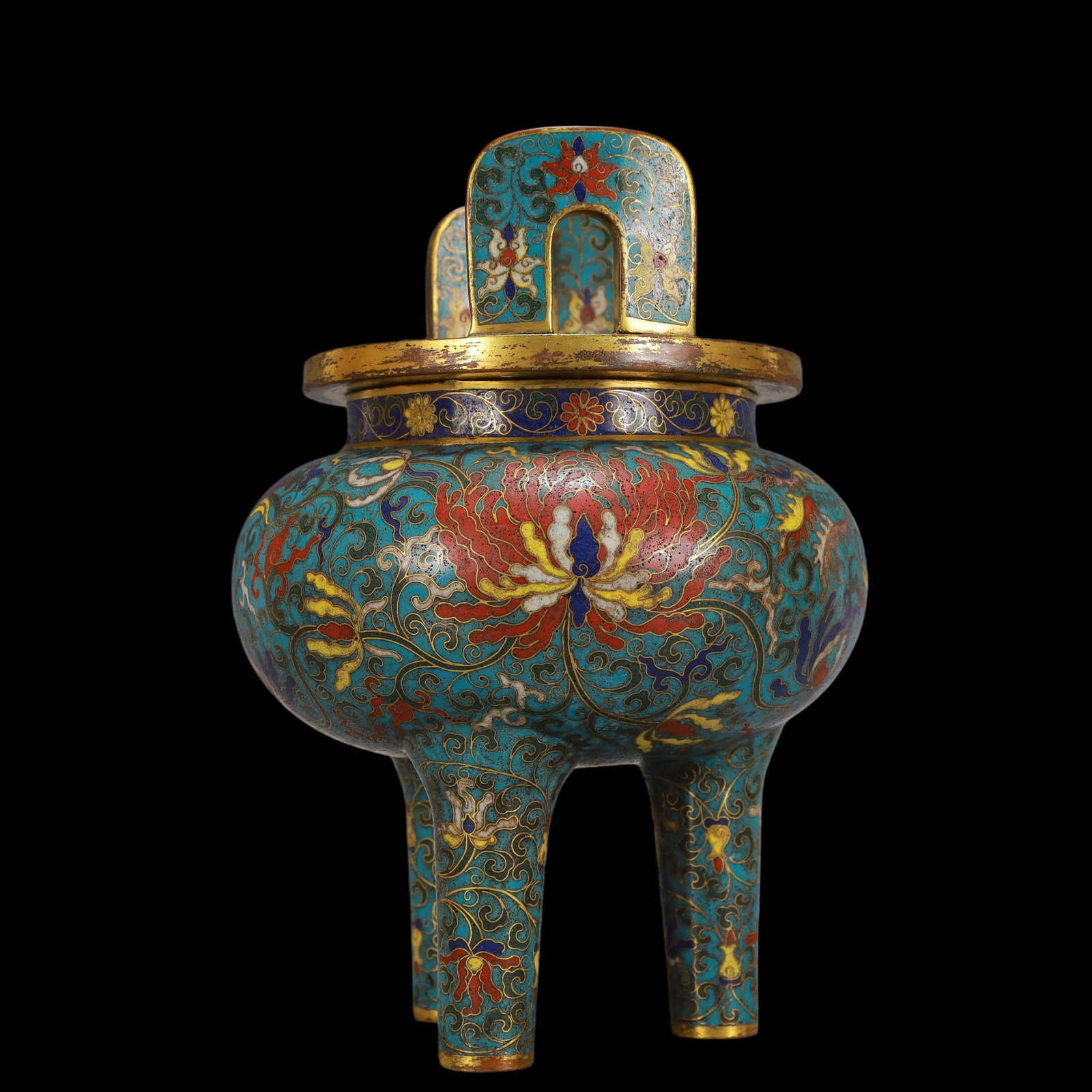 A Exquisite Cloisonne Lotus Pattern Phoenix Pattern Double-Ears and Tripod Censer - 3