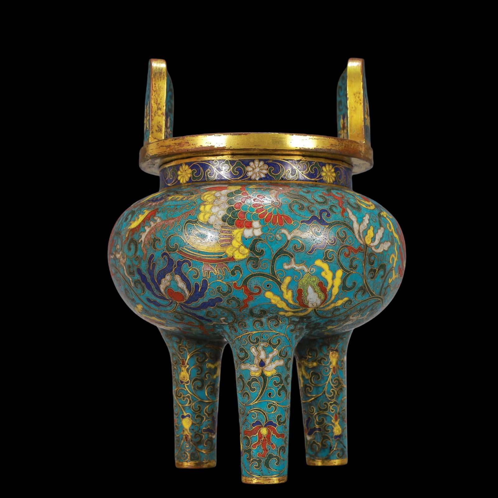 A Exquisite Cloisonne Lotus Pattern Phoenix Pattern Double-Ears and Tripod Censer - 5