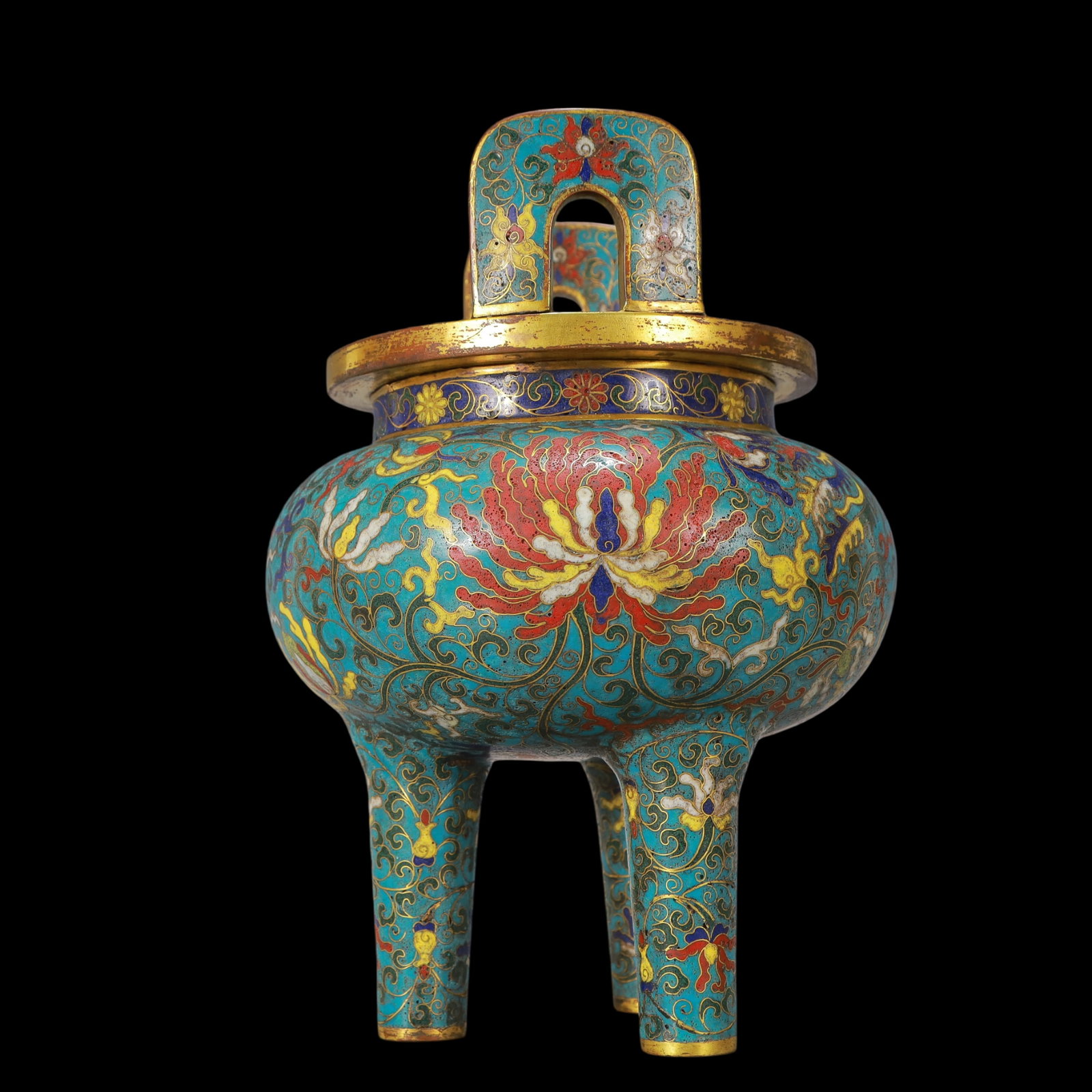 A Exquisite Cloisonne Lotus Pattern Phoenix Pattern Double-Ears and Tripod Censer - 6