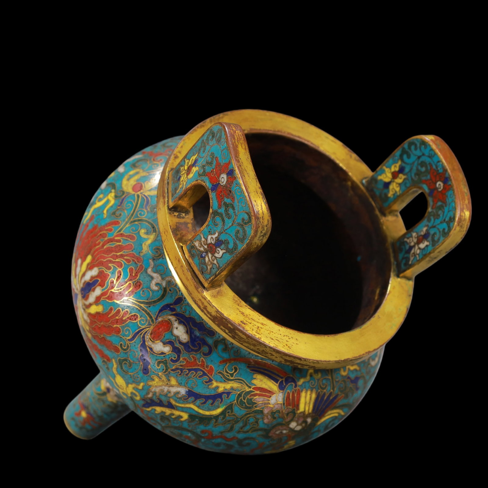 A Exquisite Cloisonne Lotus Pattern Phoenix Pattern Double-Ears and Tripod Censer - 7