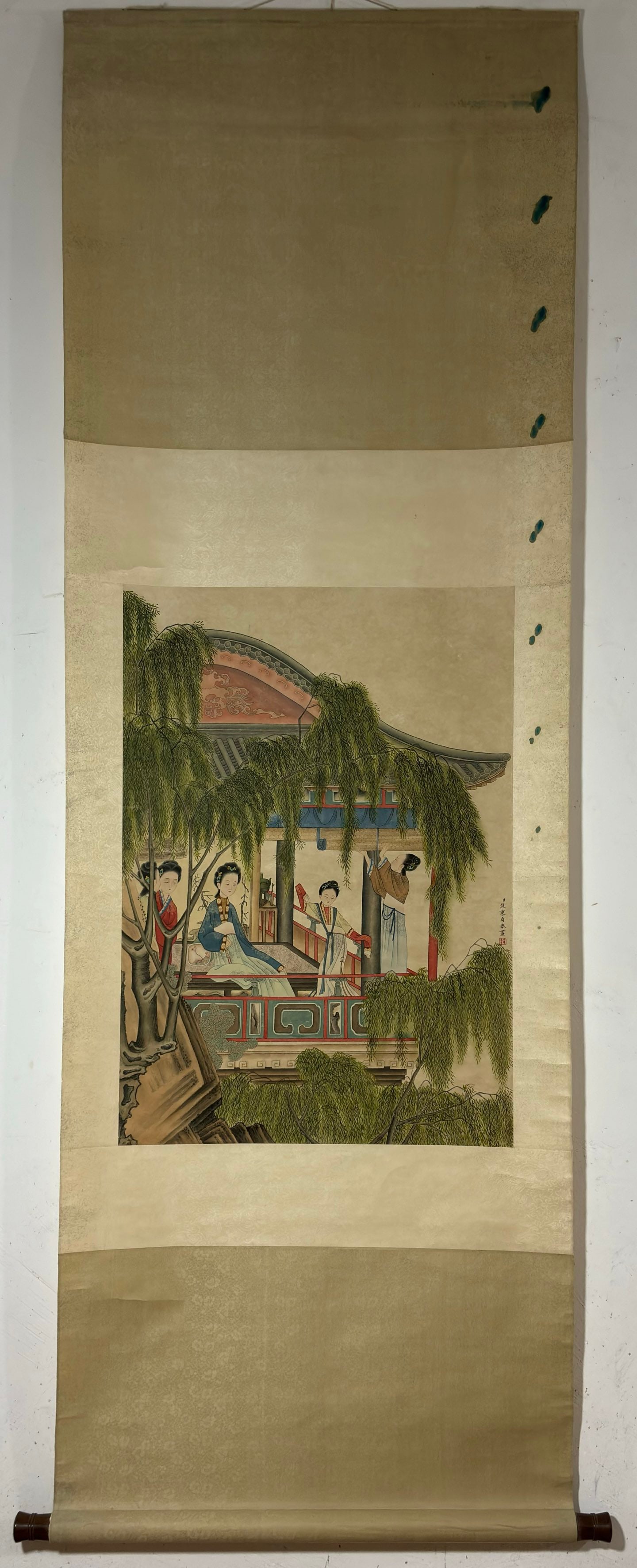 A Chinese Vertical Scroll Ink Painting of Woman on Paper: A Chinese Vertical Scroll Ink Painting of Woman on Paper Jiao bingzhen Without frame Size:29.3inx20.7in焦秉贞仕女图 纸本立轴Without frame Si