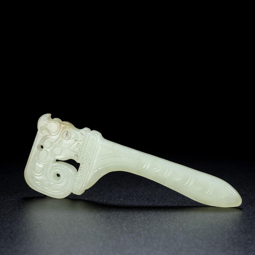 An Exquisite White Jade Dragon Pattern Knife (1 of 9)
