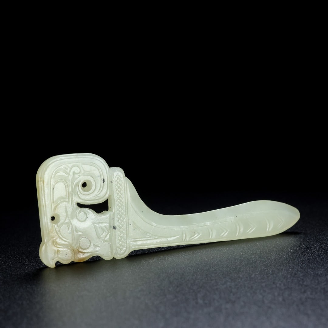 An Exquisite White Jade Dragon Pattern Knife - 5