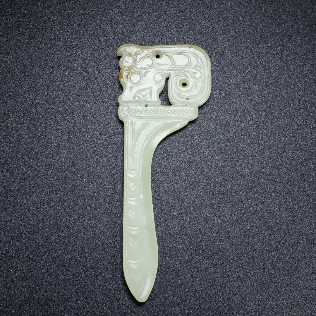 An Exquisite White Jade Dragon Pattern Knife - 6