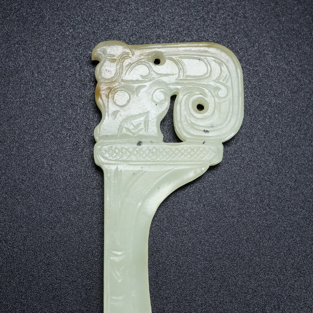 An Exquisite White Jade Dragon Pattern Knife - 7