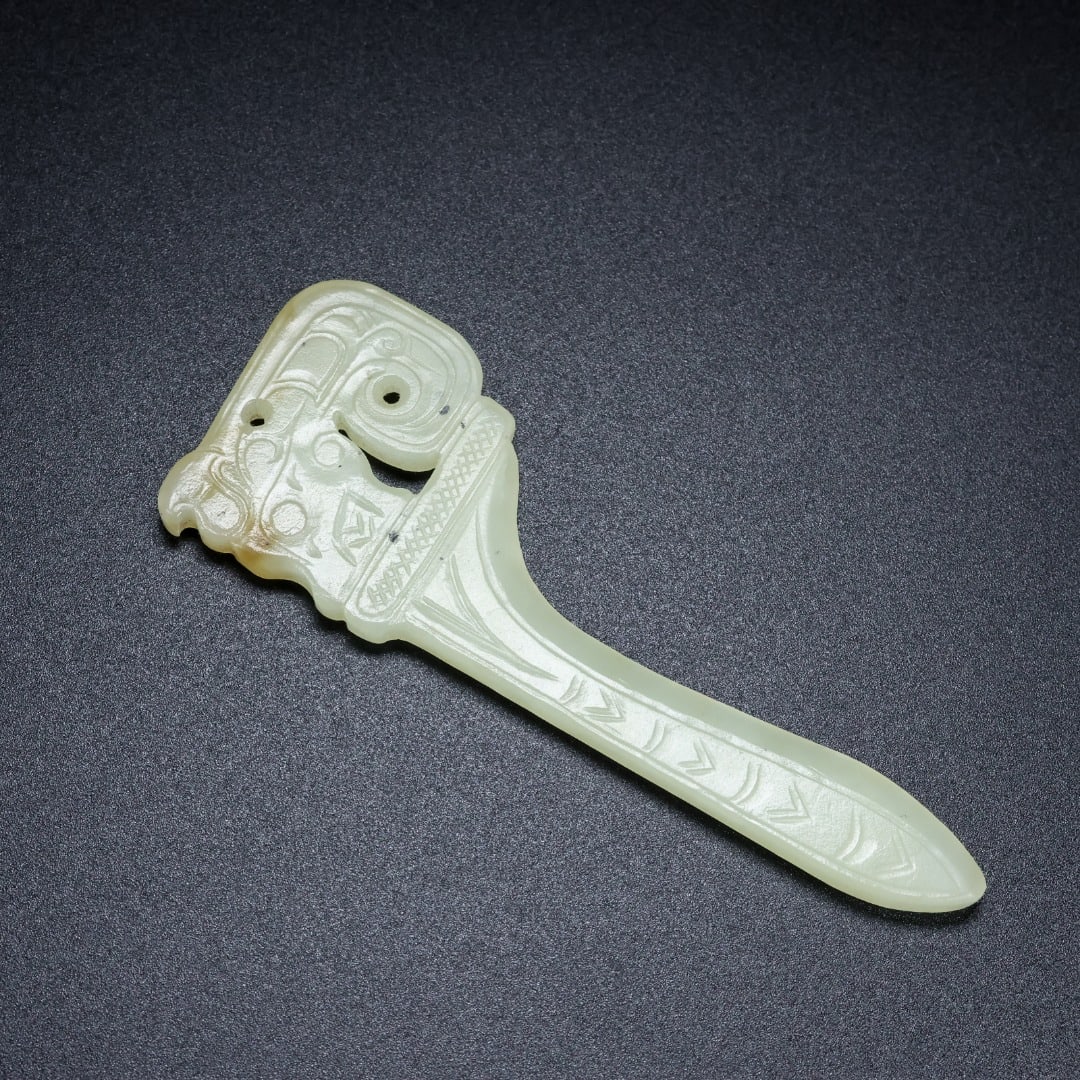 An Exquisite White Jade Dragon Pattern Knife - 8