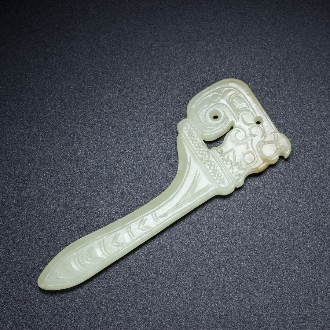 An Exquisite White Jade Dragon Pattern Knife - 9