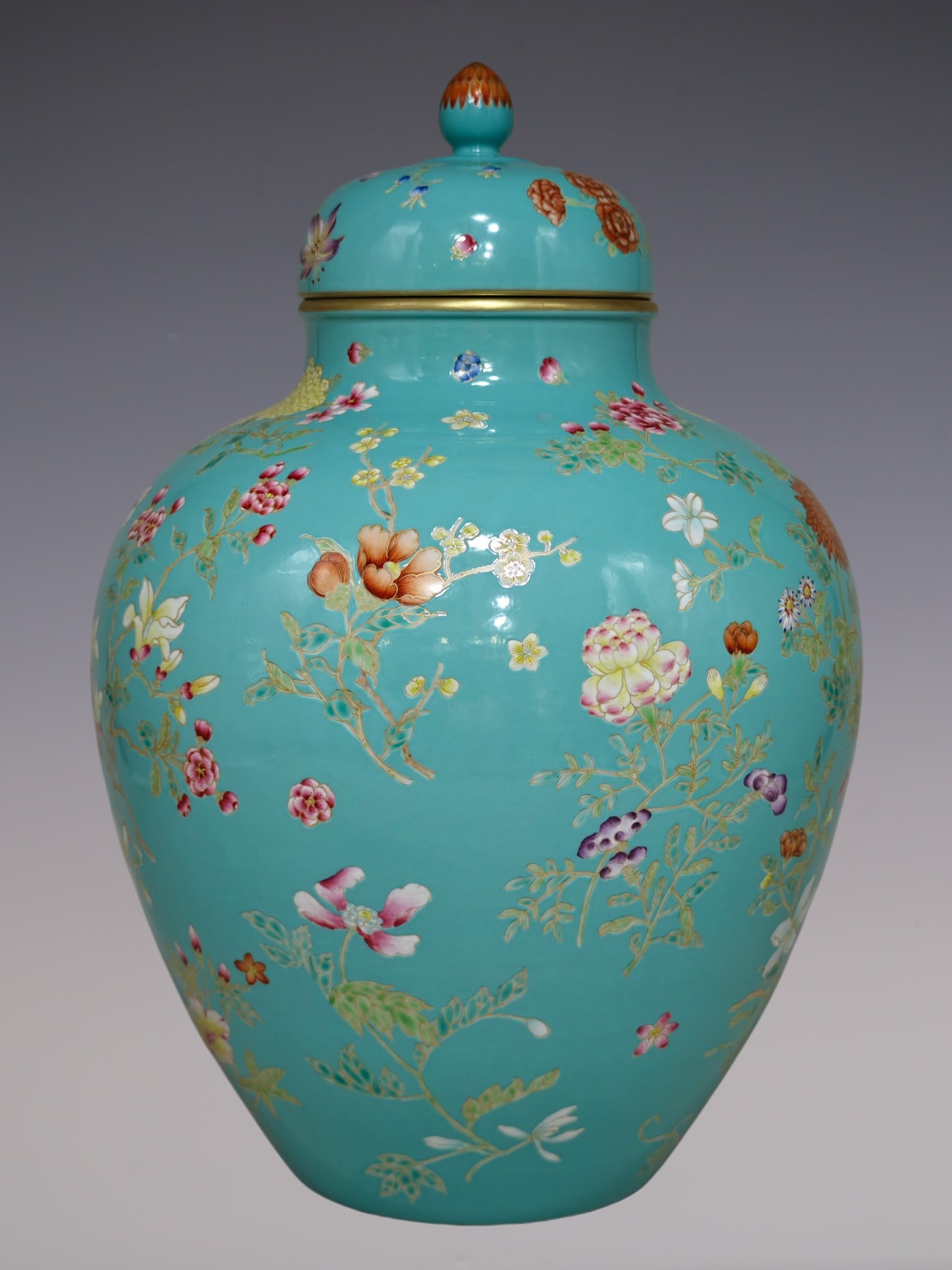 An Exquisite Enamel Flower Pattern Jar: An Exquisite Enamel Flower Pattern Jar Qing Dynasty, China Qianlong Six-character Mark Size:16.5inx11in珐琅彩花卉纹罐 中国清代