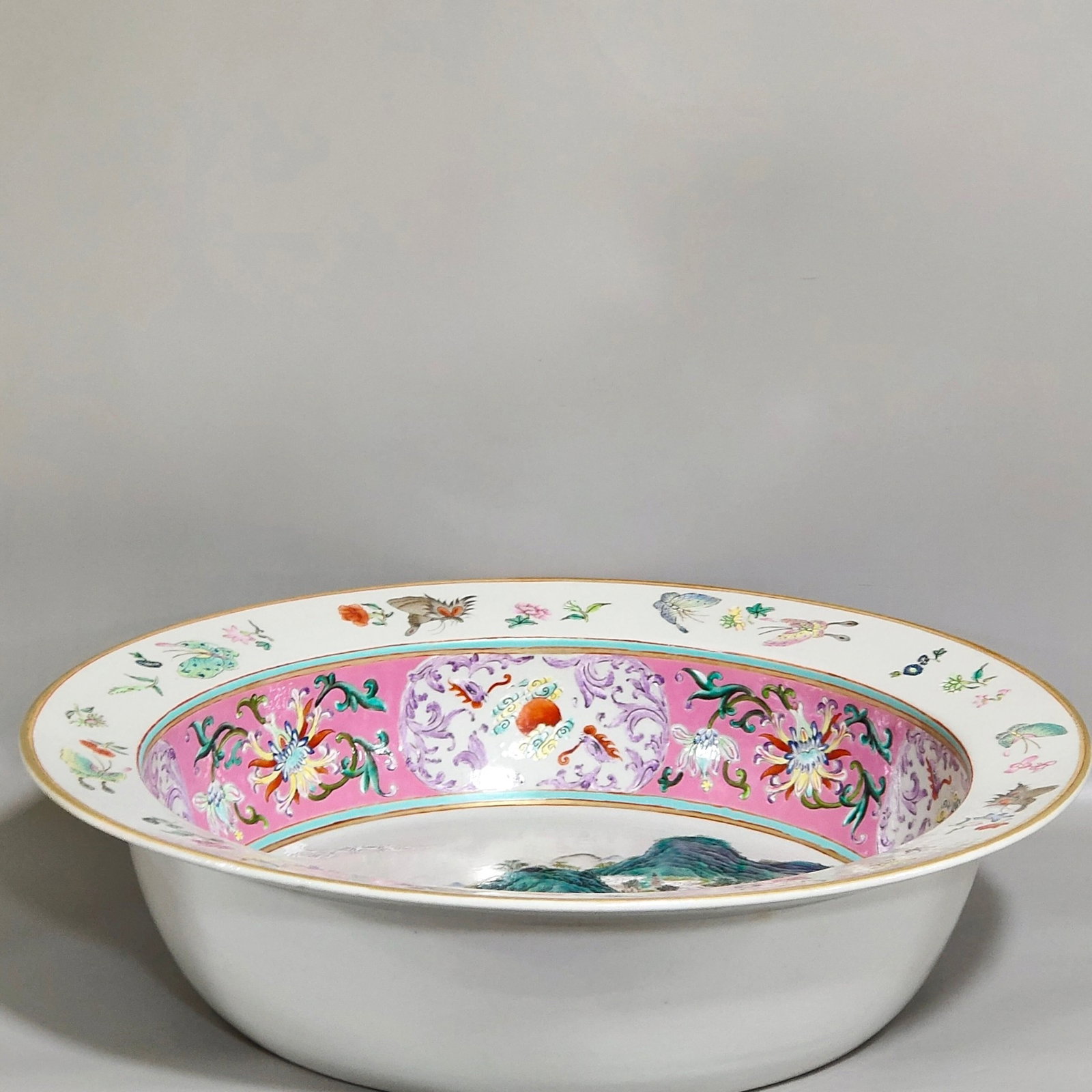 A Huge Enamel Landscape and Figure Pattern Basin - 2