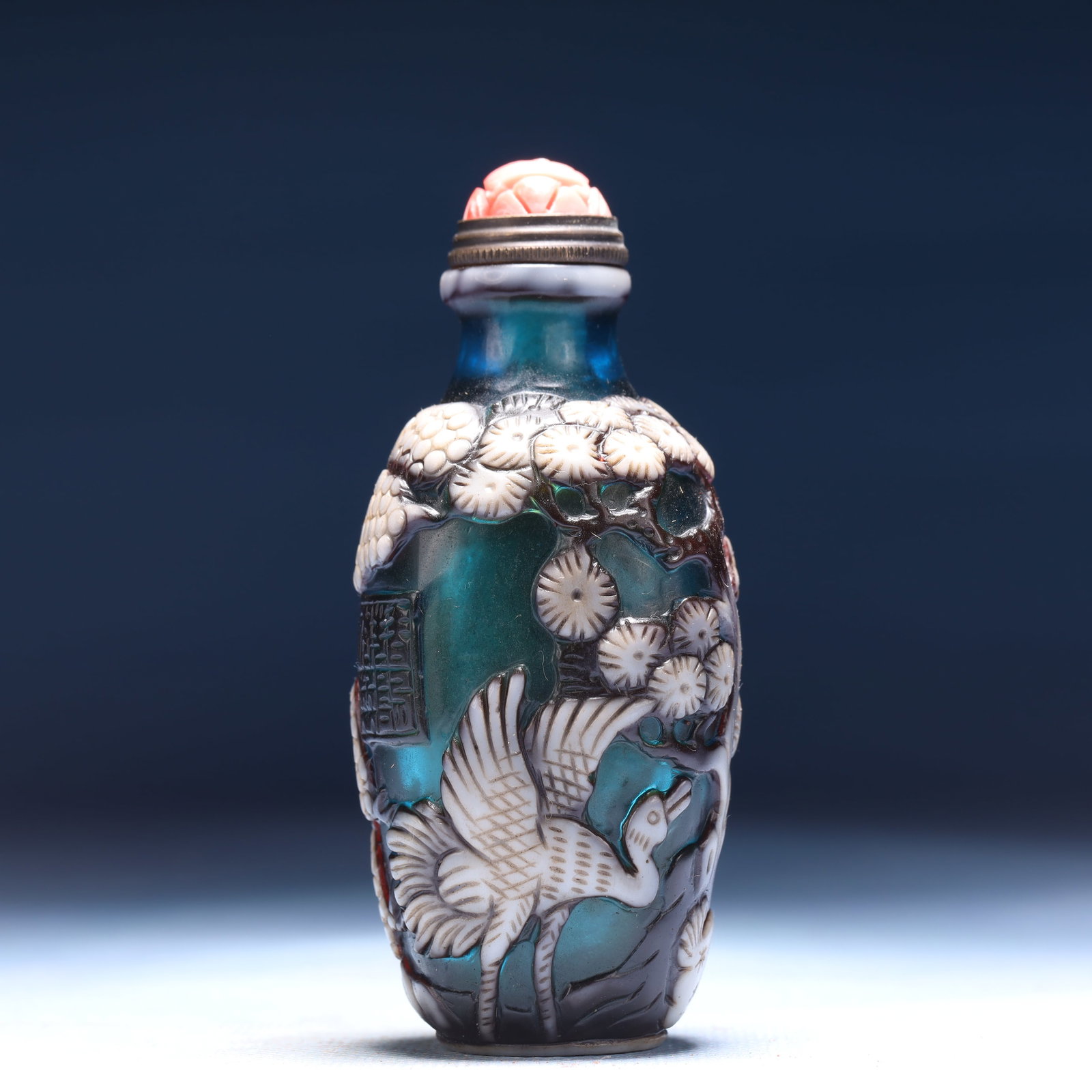 An Exquisite Glass Pine and Crane Pattern Snuff Bottle (1 of 7)