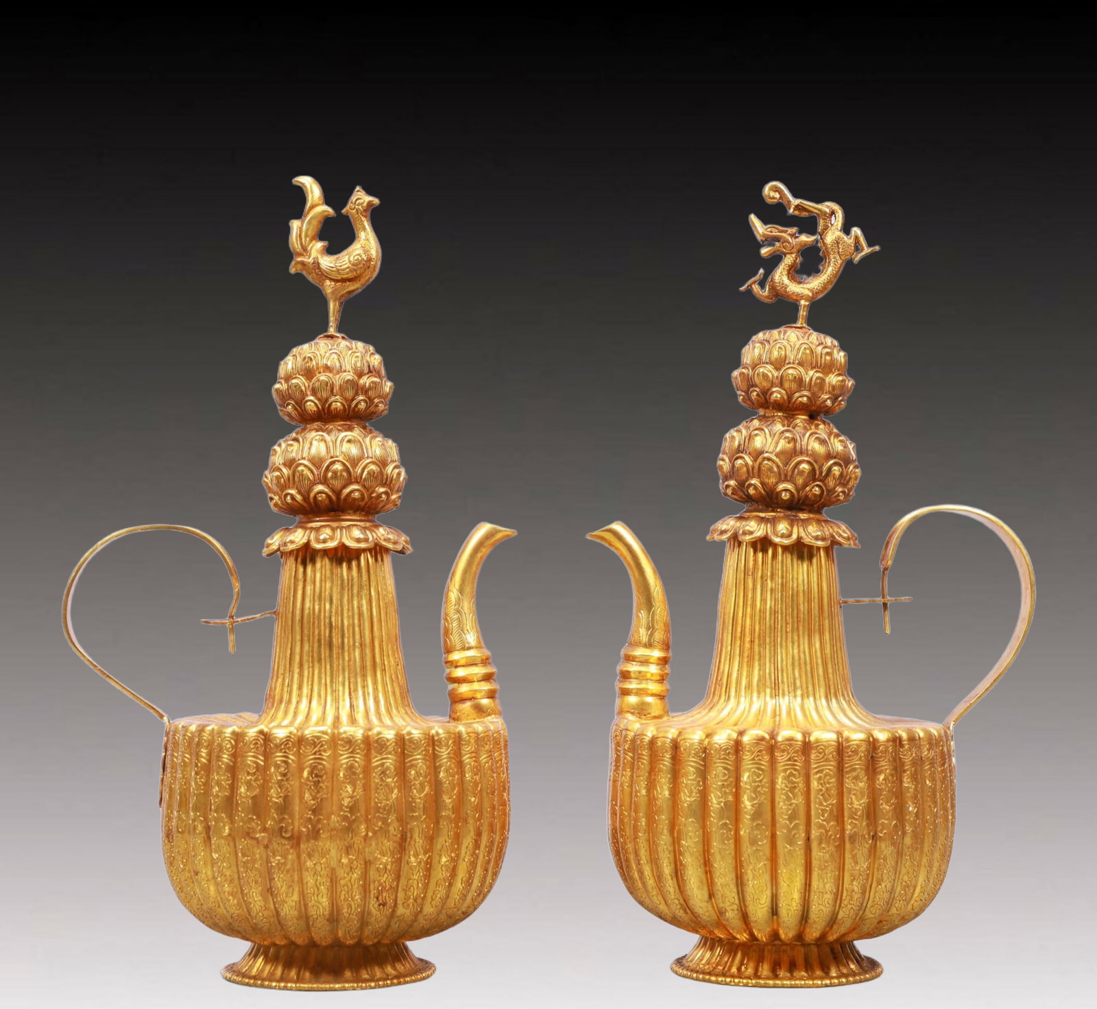 A Rare Gilt Bronze Dragon and Phoenix Pattern Ewer (1 of 18)