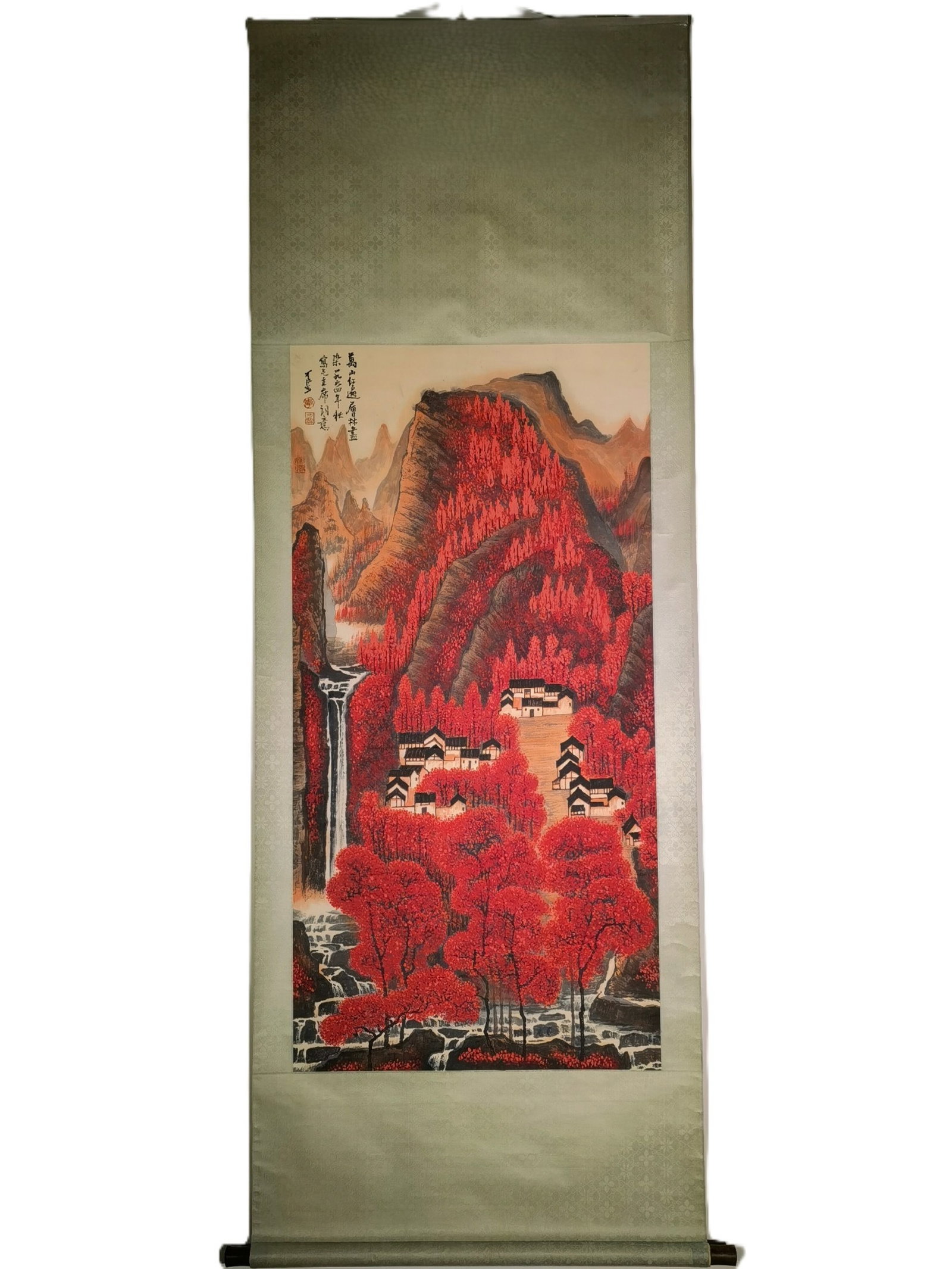 A Chinese Vertical Scroll Ink Painting of Landscape on Paper: A Chinese Vertical Scroll Ink Painting of Landscape on Paper,Li Keran,Size:(overall length)90.6inx32.7in,(Without frame)53.1inx26.8in 一幅中国水墨山水&#