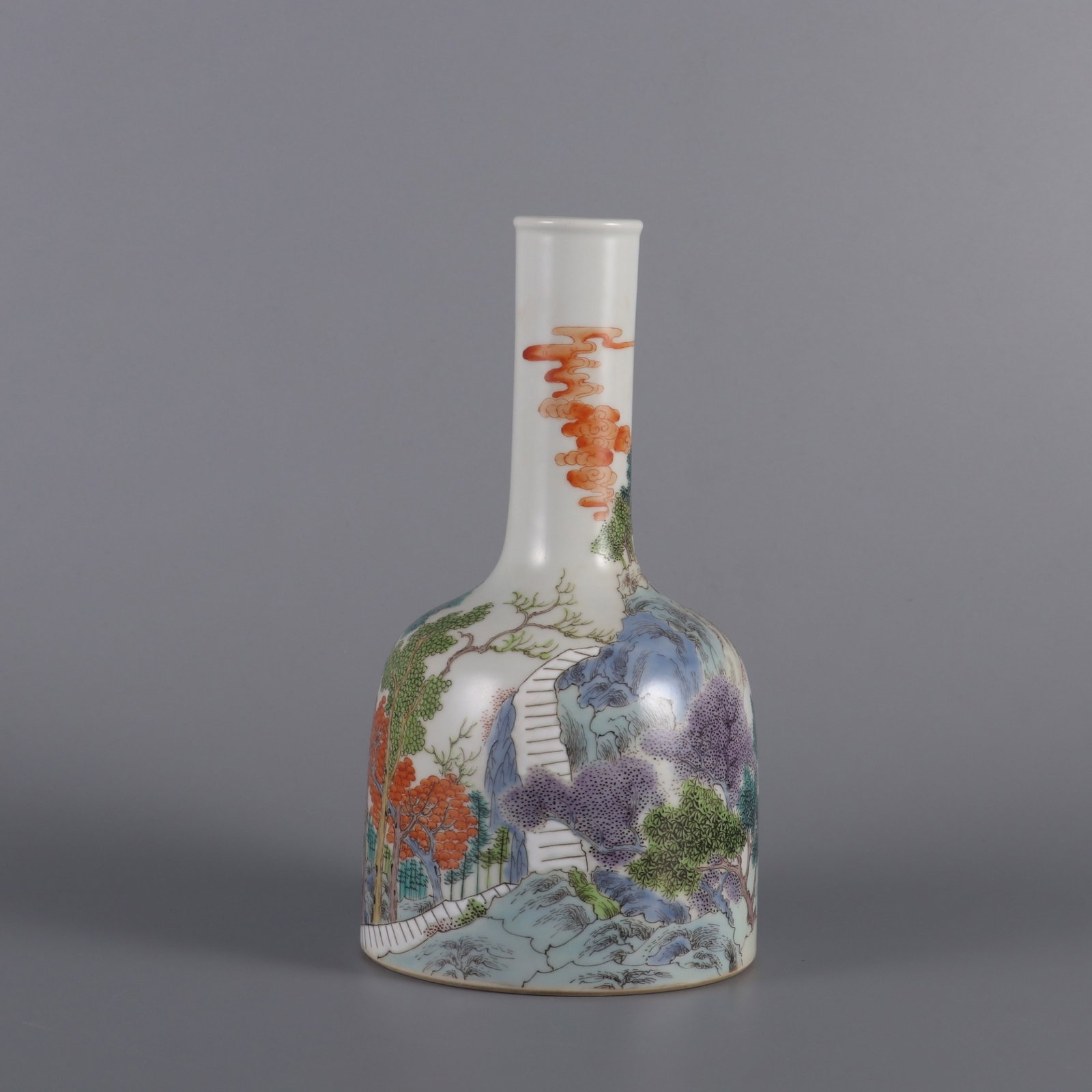 An Exquisite Famille-Rose Landscape Pattern Vase: An Exquisite Famille-Rose Landscape Pattern Vase,Qing Dynasty,China,Yongzheng Six-character Mark,Size:7.5inx3.7in 粉彩山水纹瓶,中国清代,&