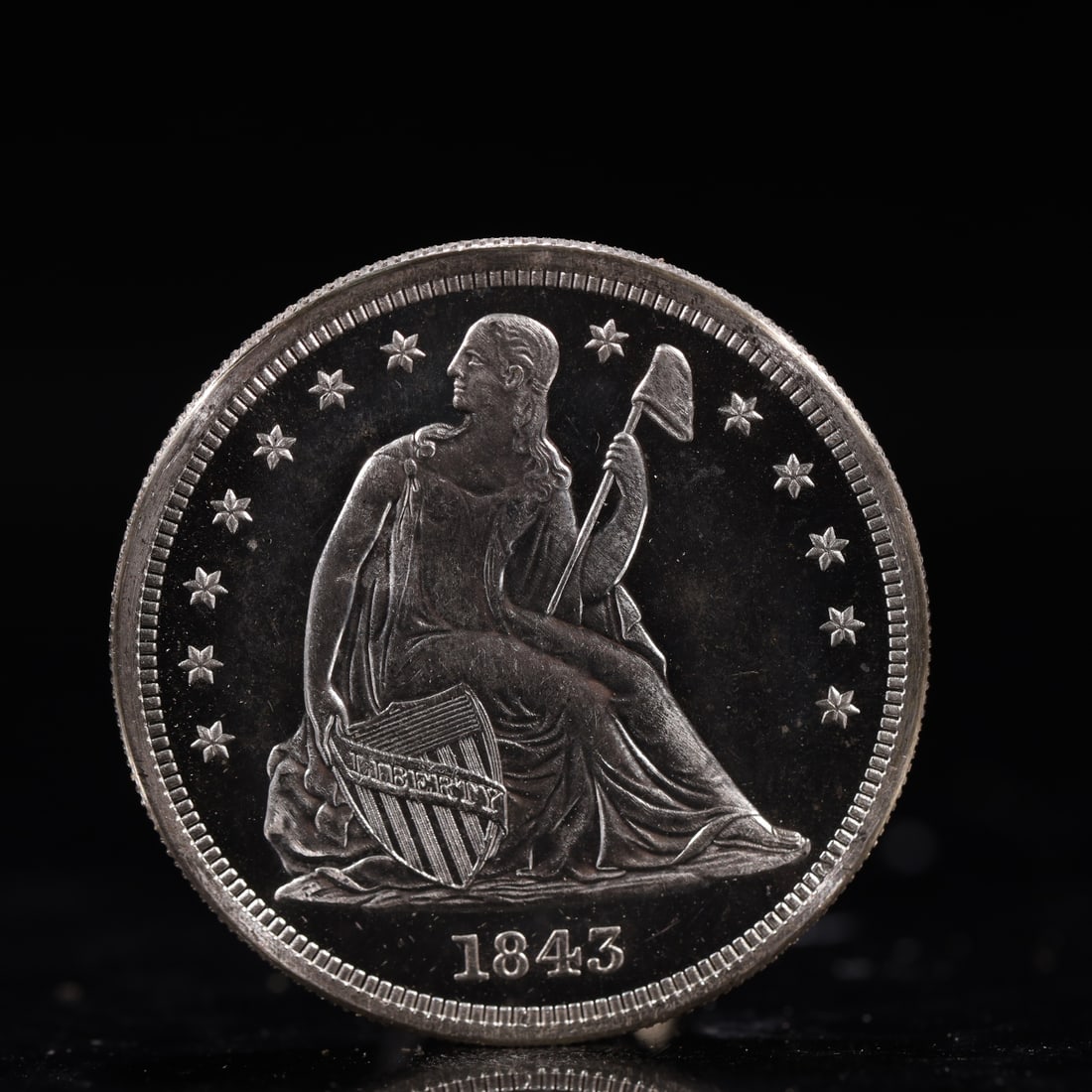 USA One Dollar 1843 Coin: American coin. IN GOD WE TRUST / LIBERTY / 1843 / UNITED STATES OF AMERICA / ONE DOL. Weight:26.9g.