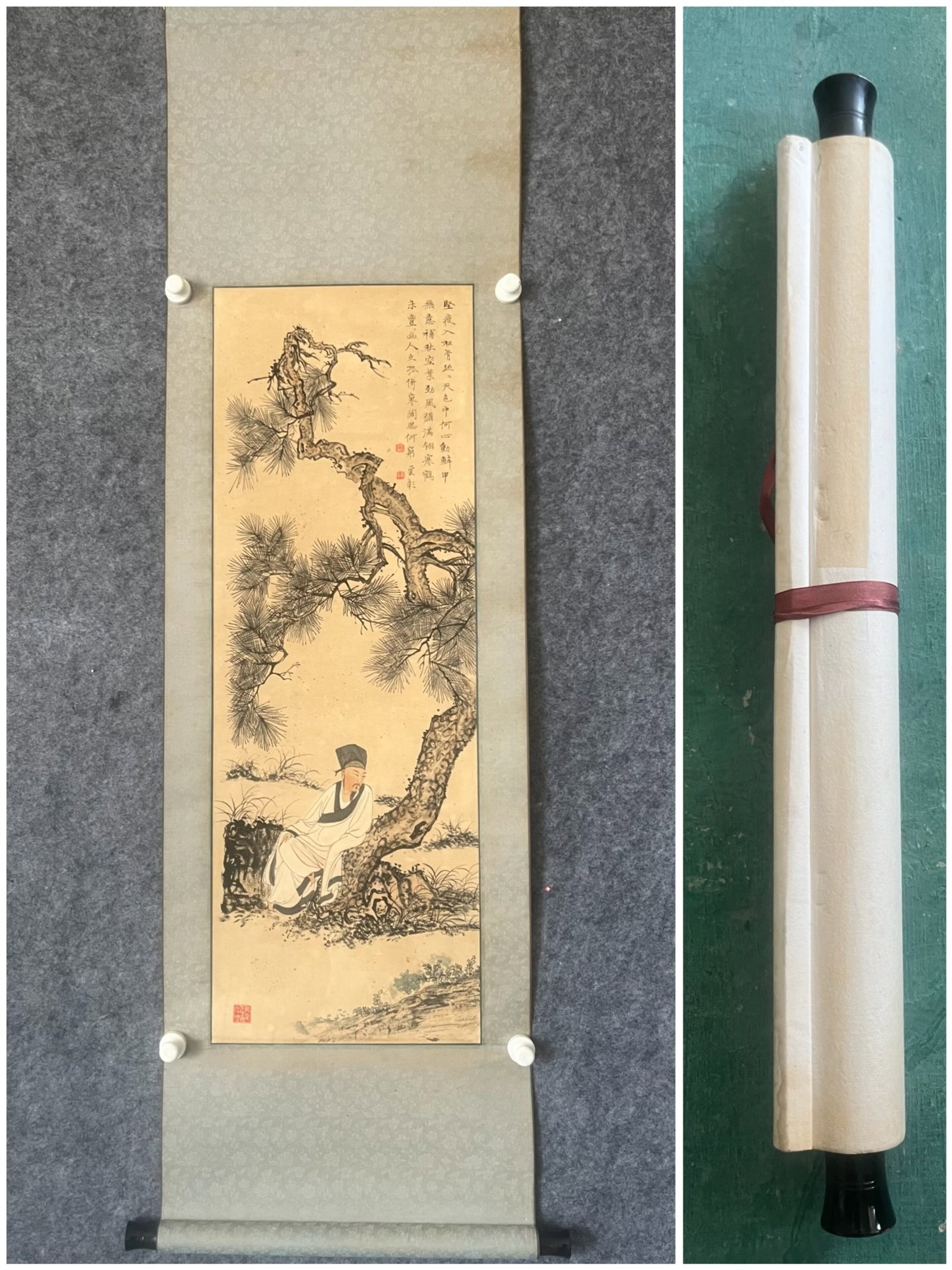 A Chinese Vertical Scroll Ink Painting of Landscape and Figure on Paper: A Chinese Vertical Scroll Ink Painting of Landscape and Figure on Paper,Chen Shaomei,Size:13.4inx38.2in 一幅中国水墨山水人物画立