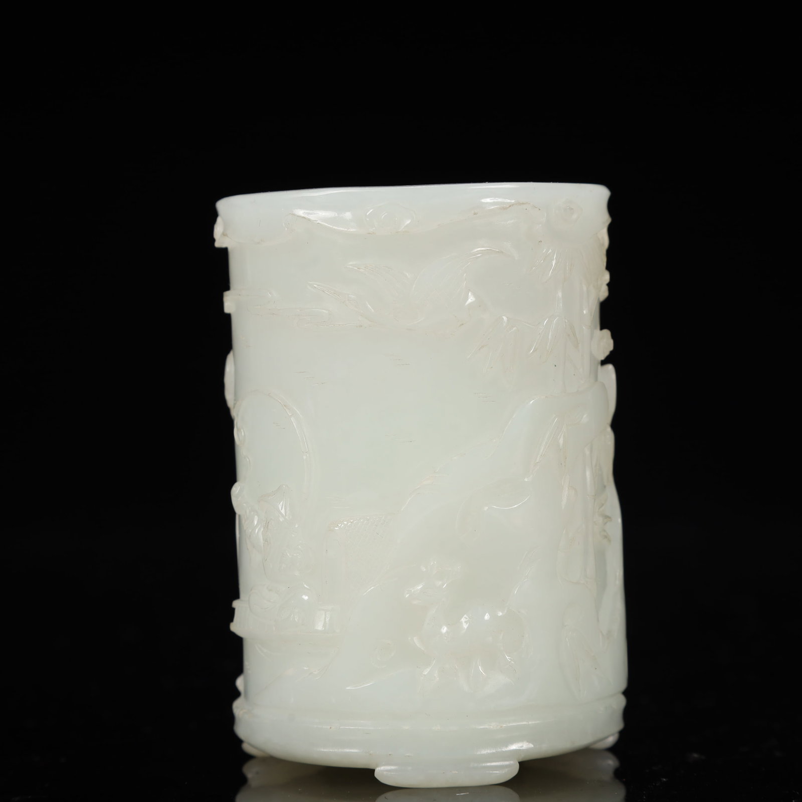An Exquisite White Jade Landscape and Figure Pattern Tripod Brush Pot - 3