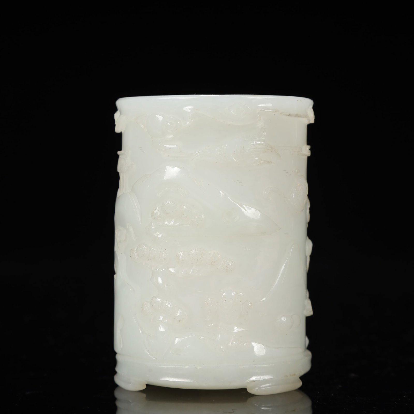 An Exquisite White Jade Landscape and Figure Pattern Tripod Brush Pot - 6