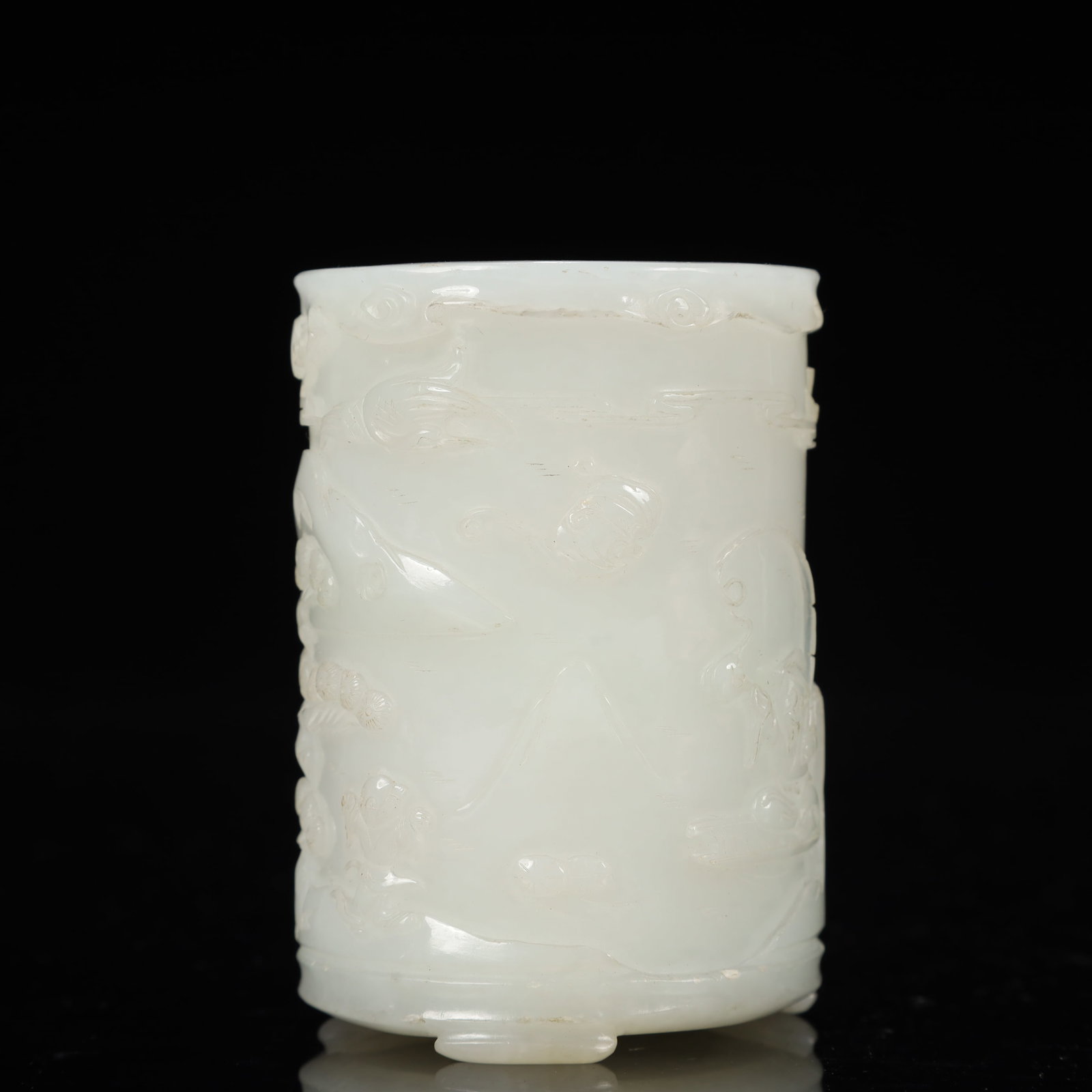An Exquisite White Jade Landscape and Figure Pattern Tripod Brush Pot - 7