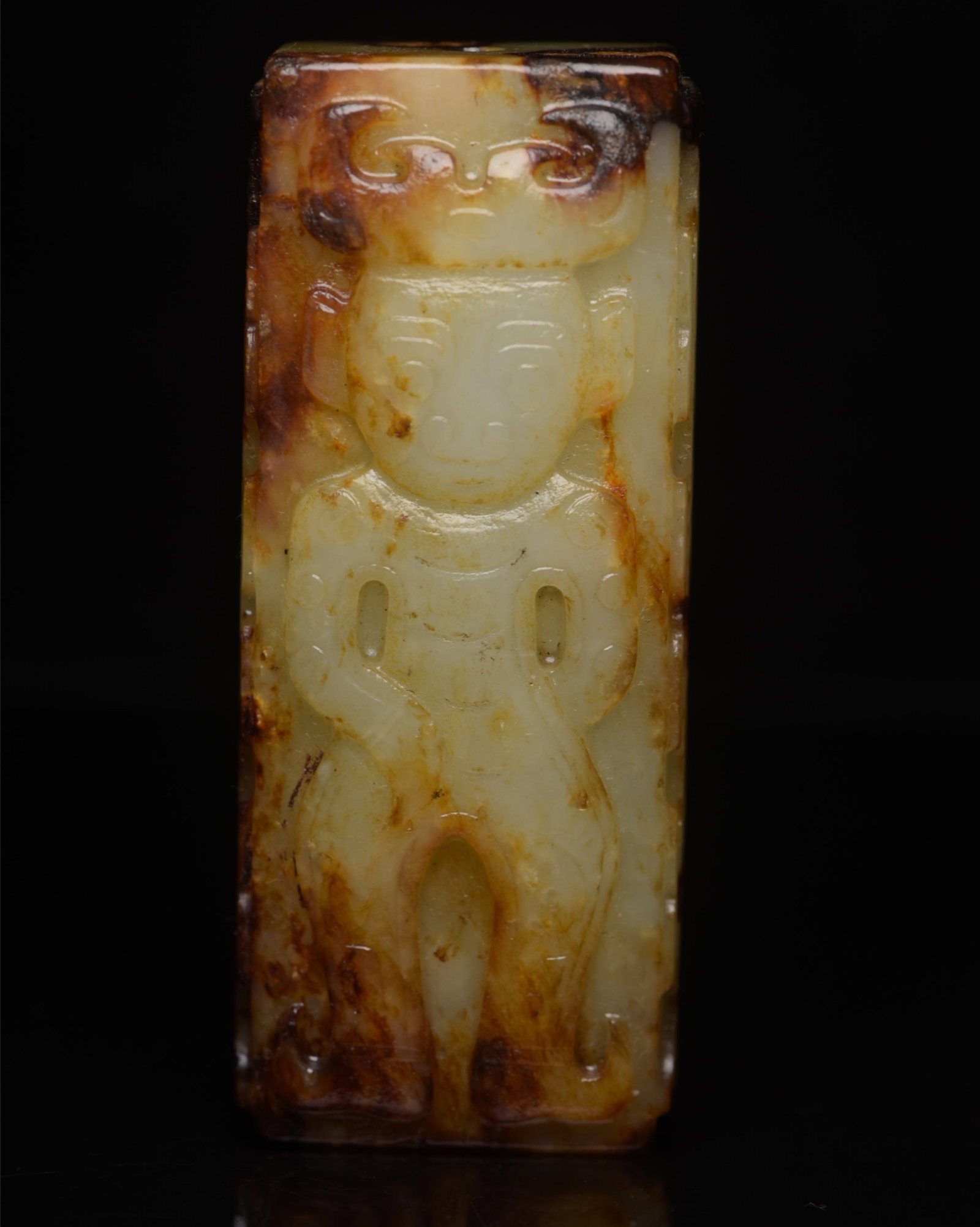 An Exquisite White Jade Figure Pattern Jade Cong - 2