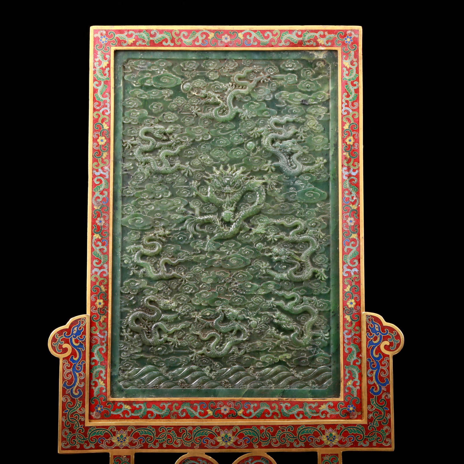 An Exquisite Cloisonne Inlaid Jasper Dragon Pattern Table Screen - 2