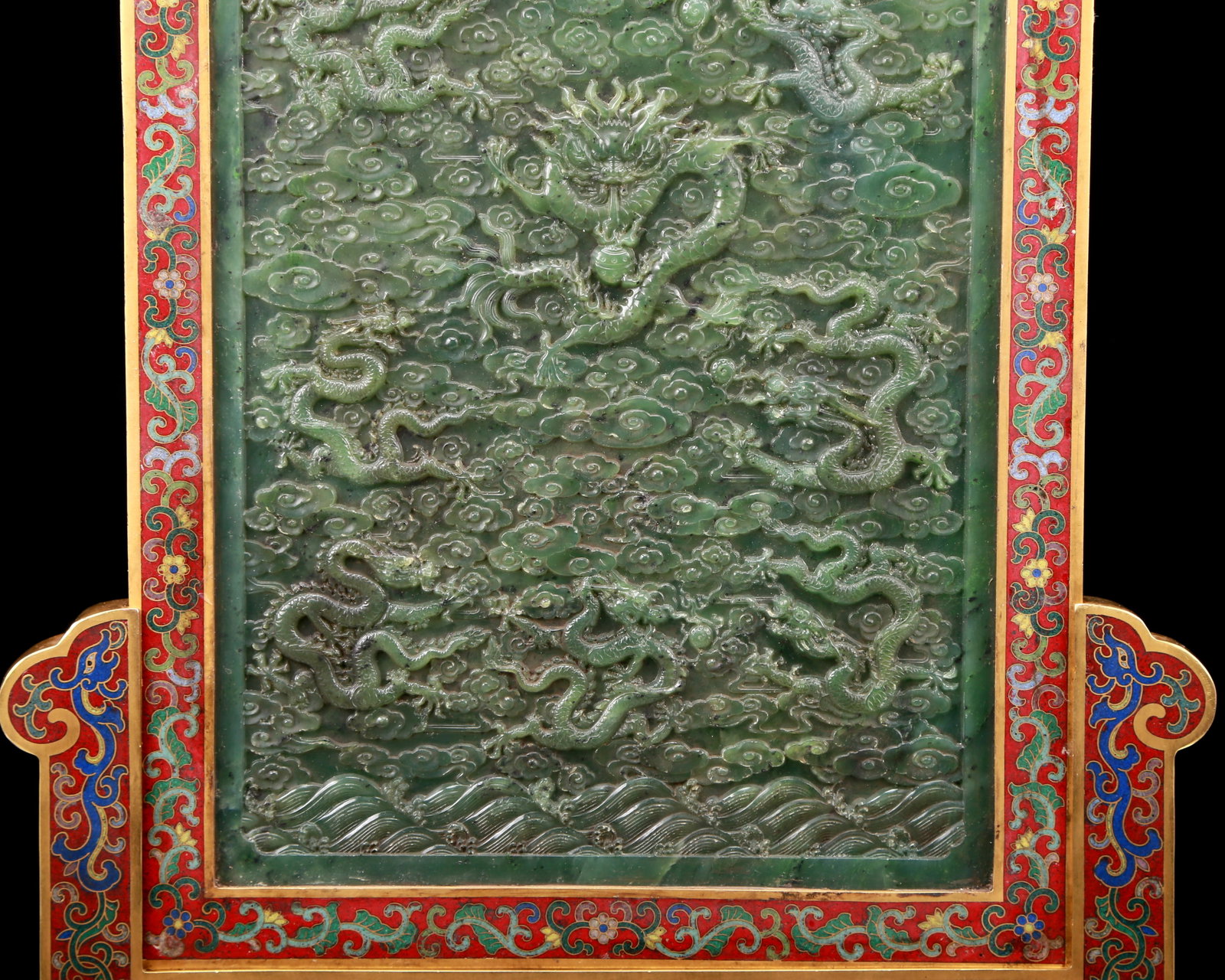 An Exquisite Cloisonne Inlaid Jasper Dragon Pattern Table Screen - 4