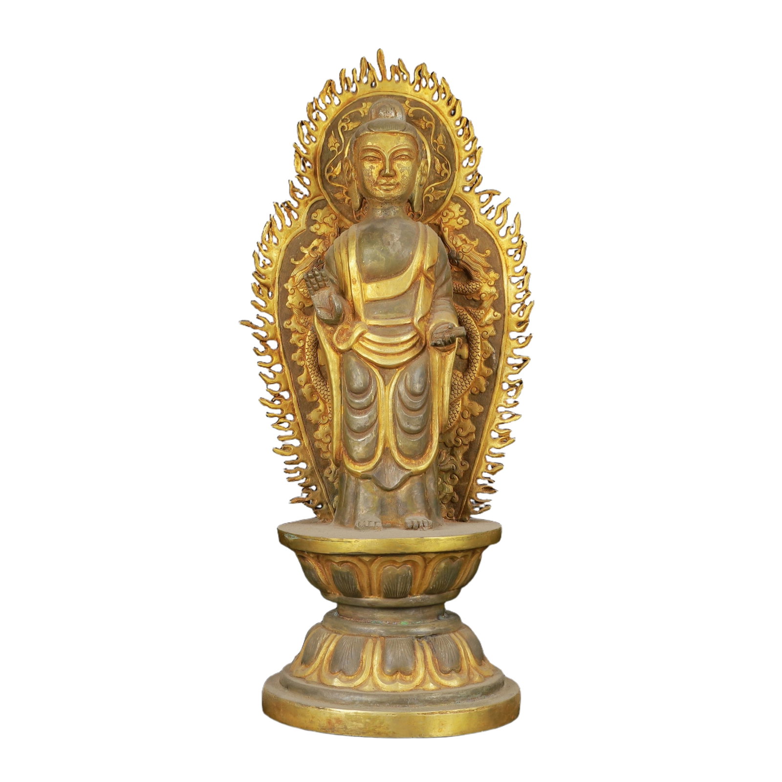 An Exquisite Gilt Silver Statue of Avalokitesvara: An Exquisite Gilt Silver Statue of Avalokitesvara,Qing Dynasty,China,Size:4.5inx11.8in,Weight:1300g 银鎏金观音像,中国清代