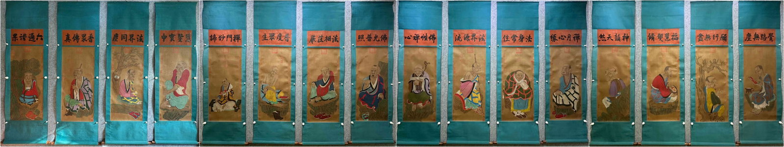 A Set of Chinese Vertical Scroll Ink Painting of Figure on Silk: A Set of Chinese Vertical Scroll Ink Painting of Figure on Silk,Ding Guanpeng,Size:40.4inx17.7in