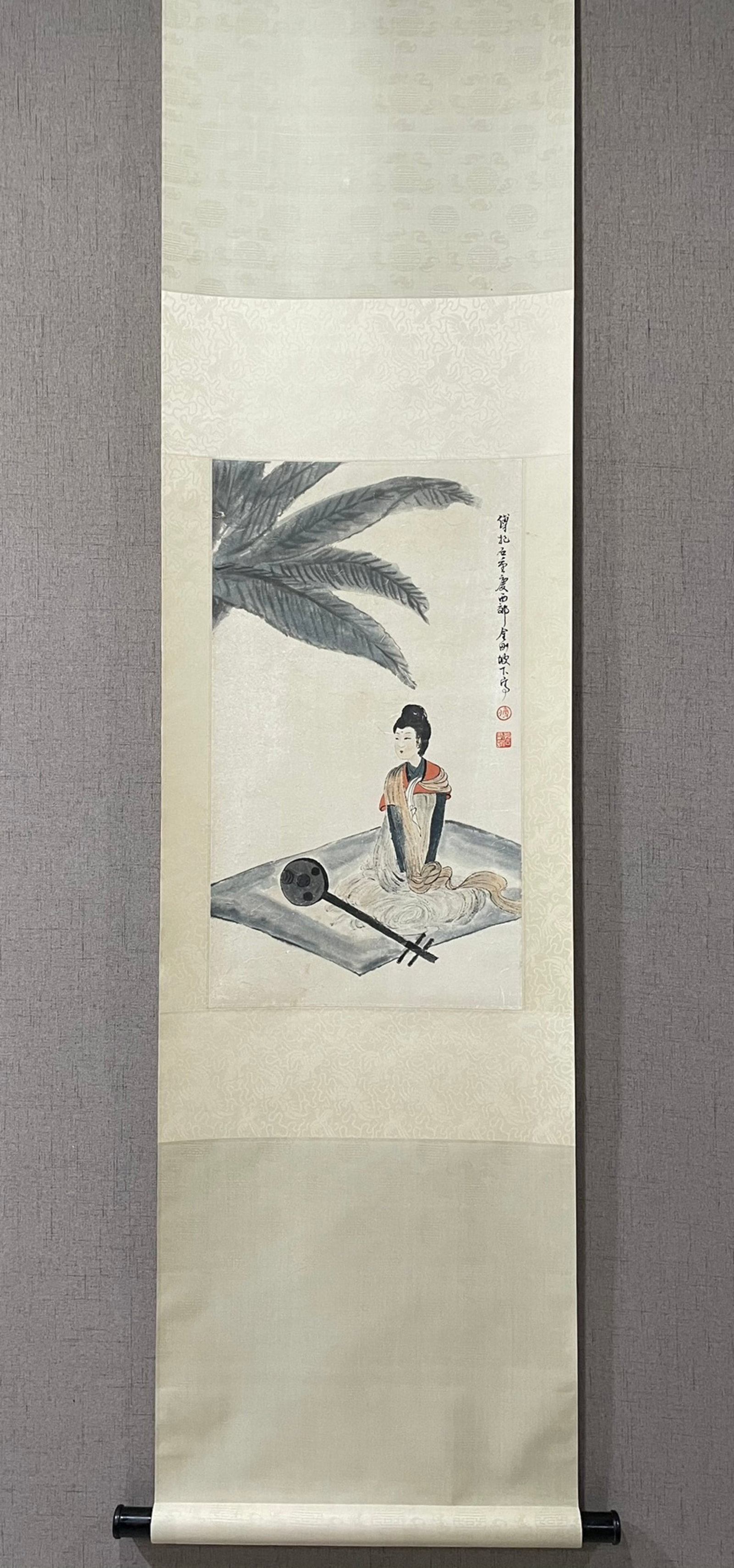 A Chinese Vertical Scroll Ink Painting of Figure on Paper: A Chinese Vertical Scroll Ink Painting of Figure on Paper,Fu Baoshi,Size:24.8inx14.2in 一幅中国水墨人物画立轴,傅抱石