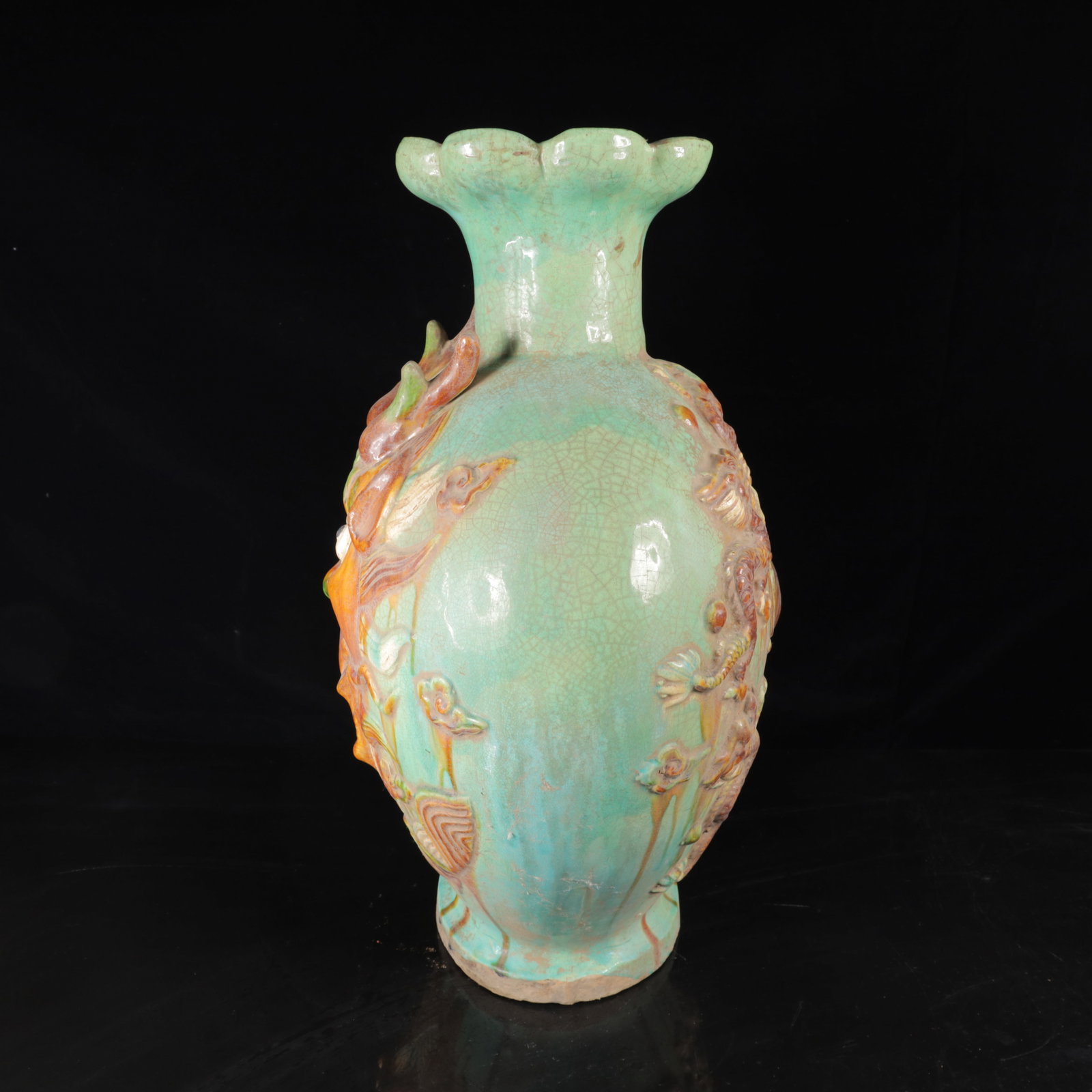 An Exquisite Tang Tri-Color Glazed Pottery Dragon Pattern Vase - 10