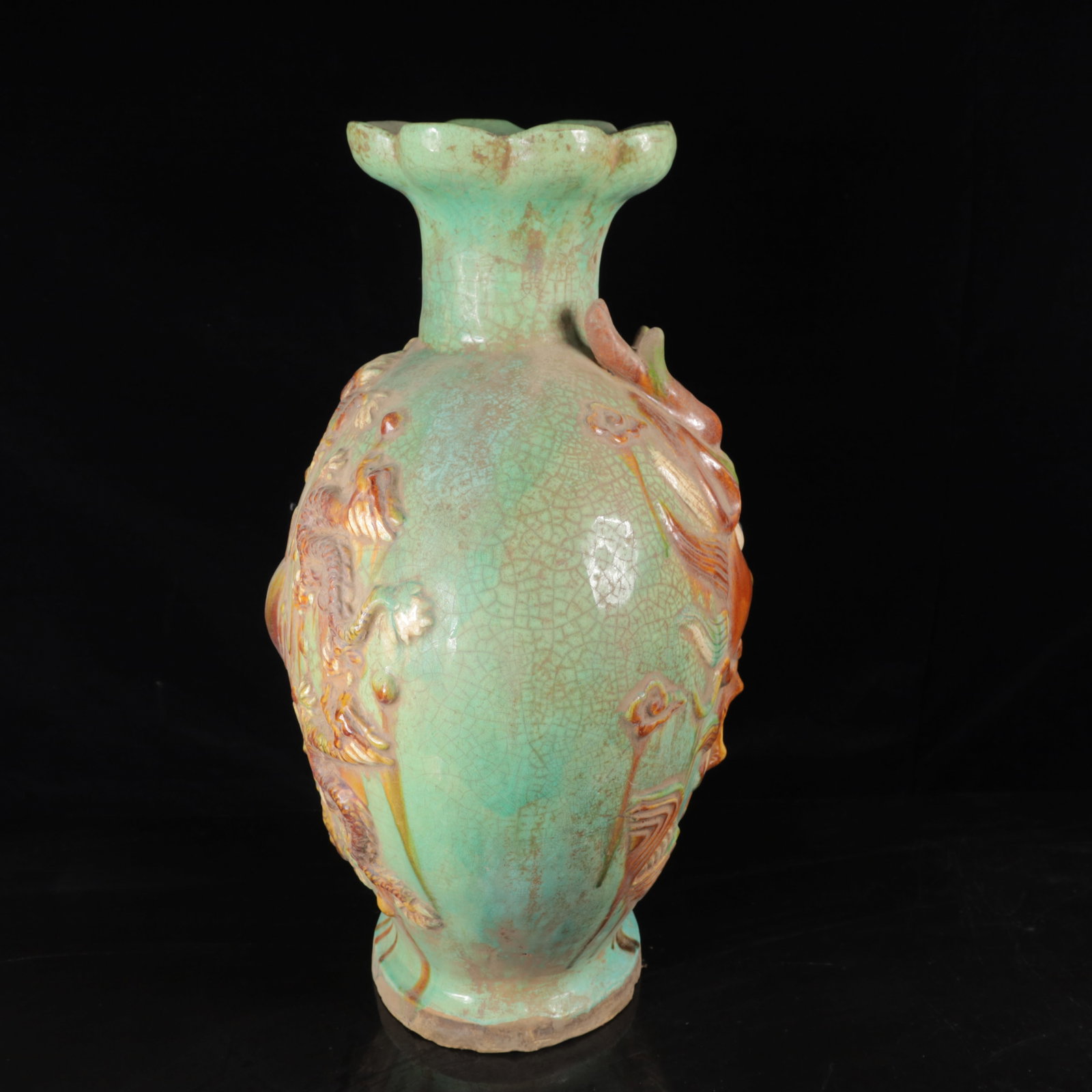 An Exquisite Tang Tri-Color Glazed Pottery Dragon Pattern Vase - 5