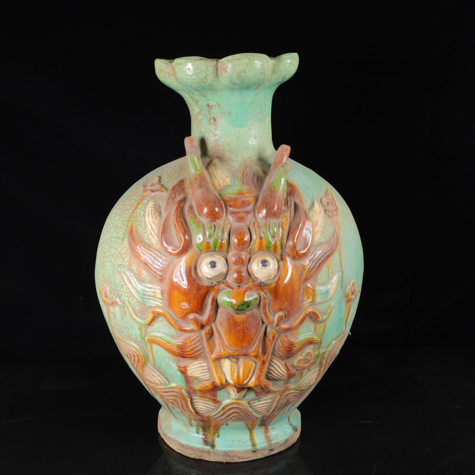 An Exquisite Tang Tri-Color Glazed Pottery Dragon Pattern Vase - 7