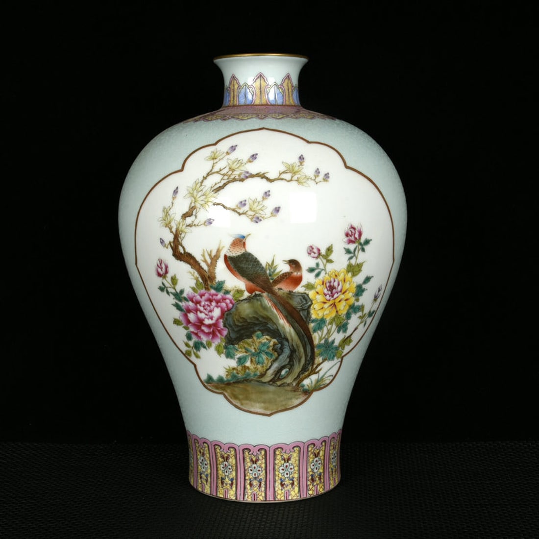 A Rare Celadon Glazed Enamel Flower and Bird Pattern Vase (1 of 9)