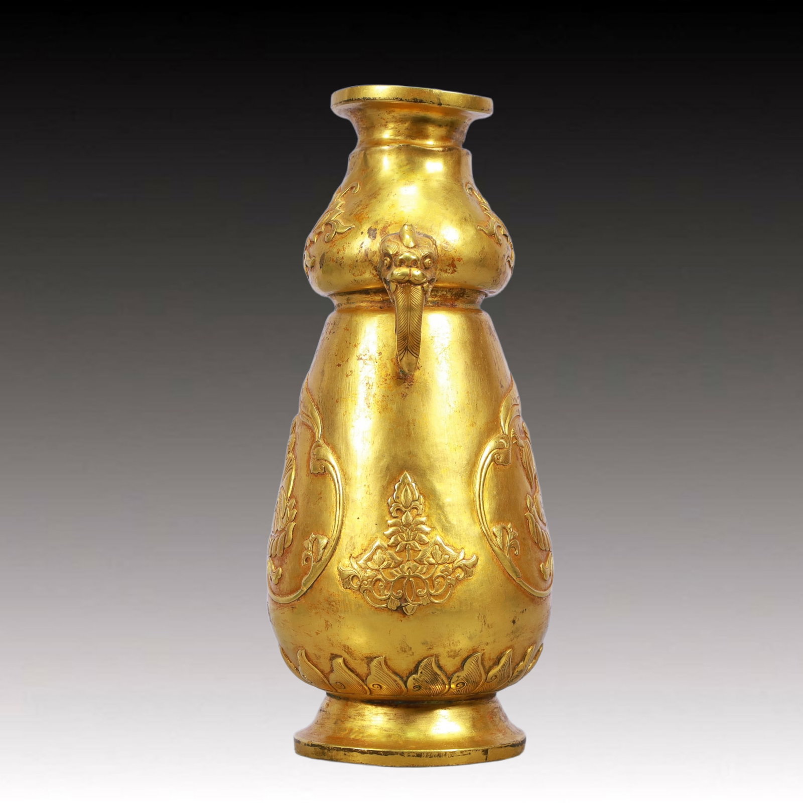 A Rare Gilt Bronze Arhat Pattern Double-Ears Vase - 5