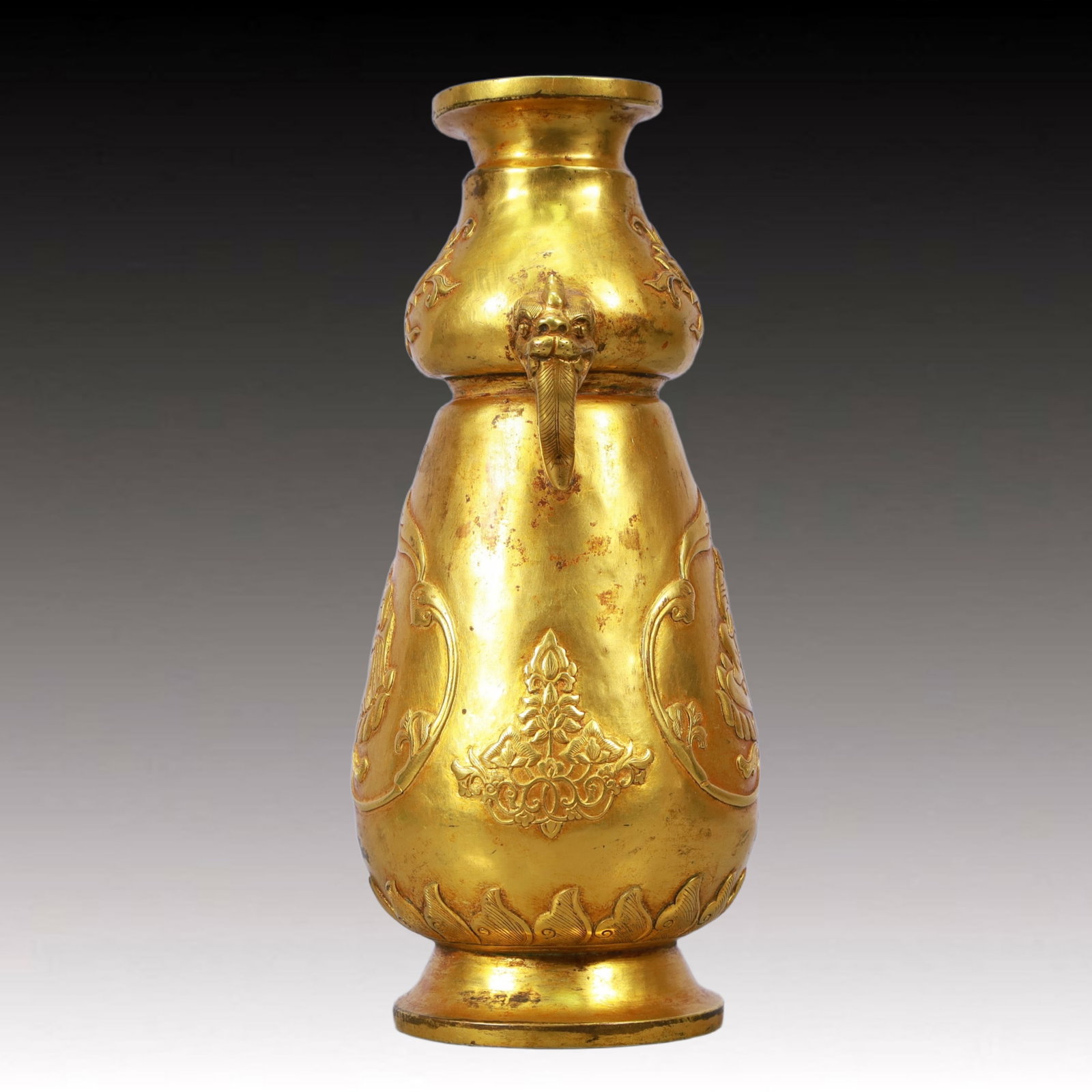 A Rare Gilt Bronze Arhat Pattern Double-Ears Vase - 8