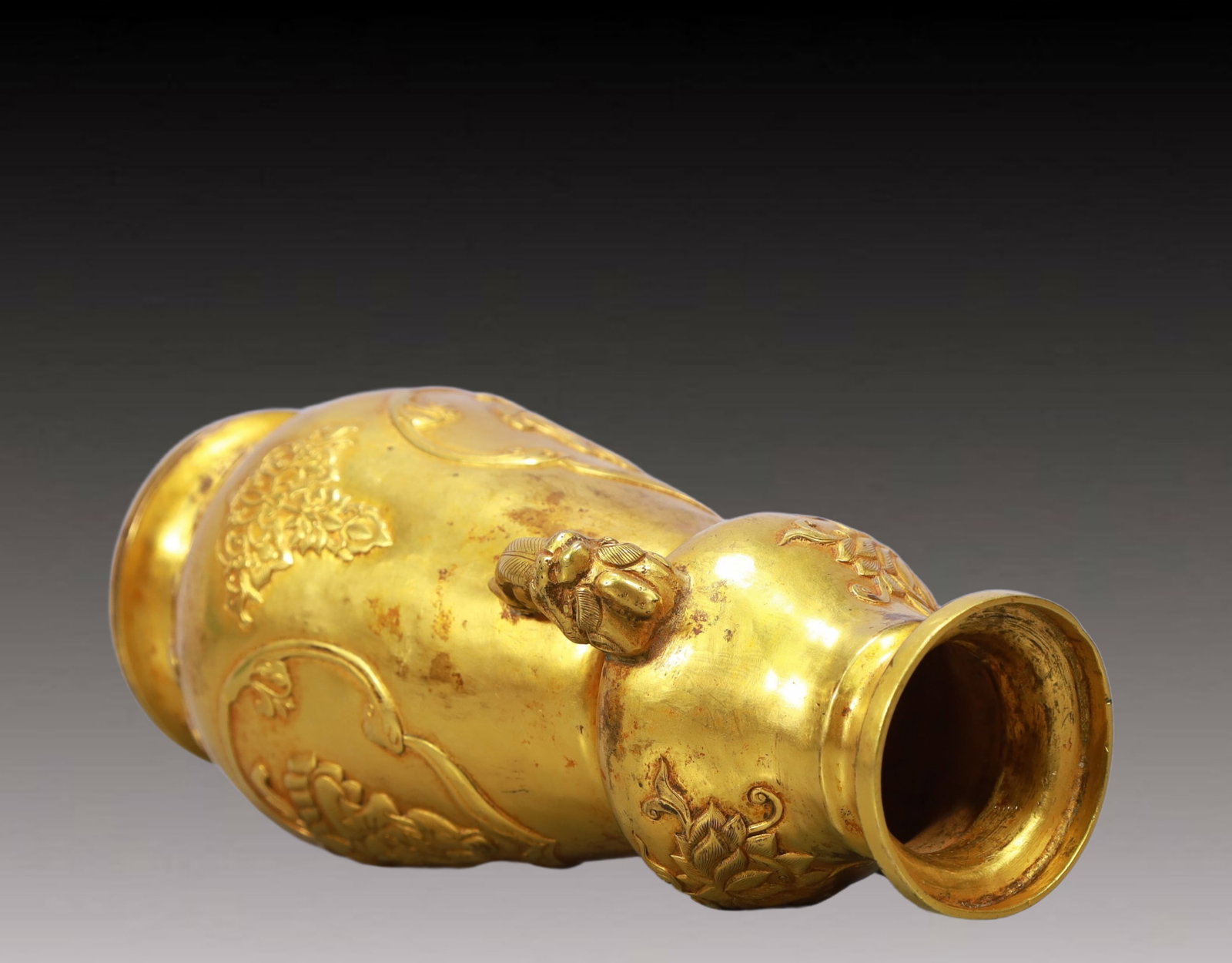 A Rare Gilt Bronze Arhat Pattern Double-Ears Vase - 9