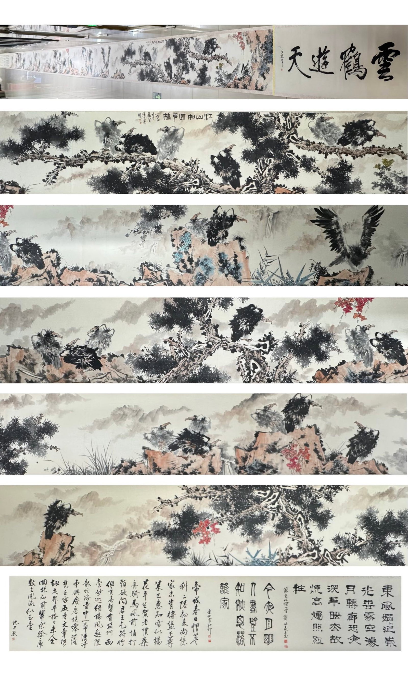 A Chinese Hand Scroll Ink Painting of Pine and Eagle on Paper: A Chinese Hand Scroll Ink Painting of Pine and Eagle on Paper,Pan Tianshou,Size:0.6mx25m 一幅中国水墨松鹰画手卷,潘天ळ
