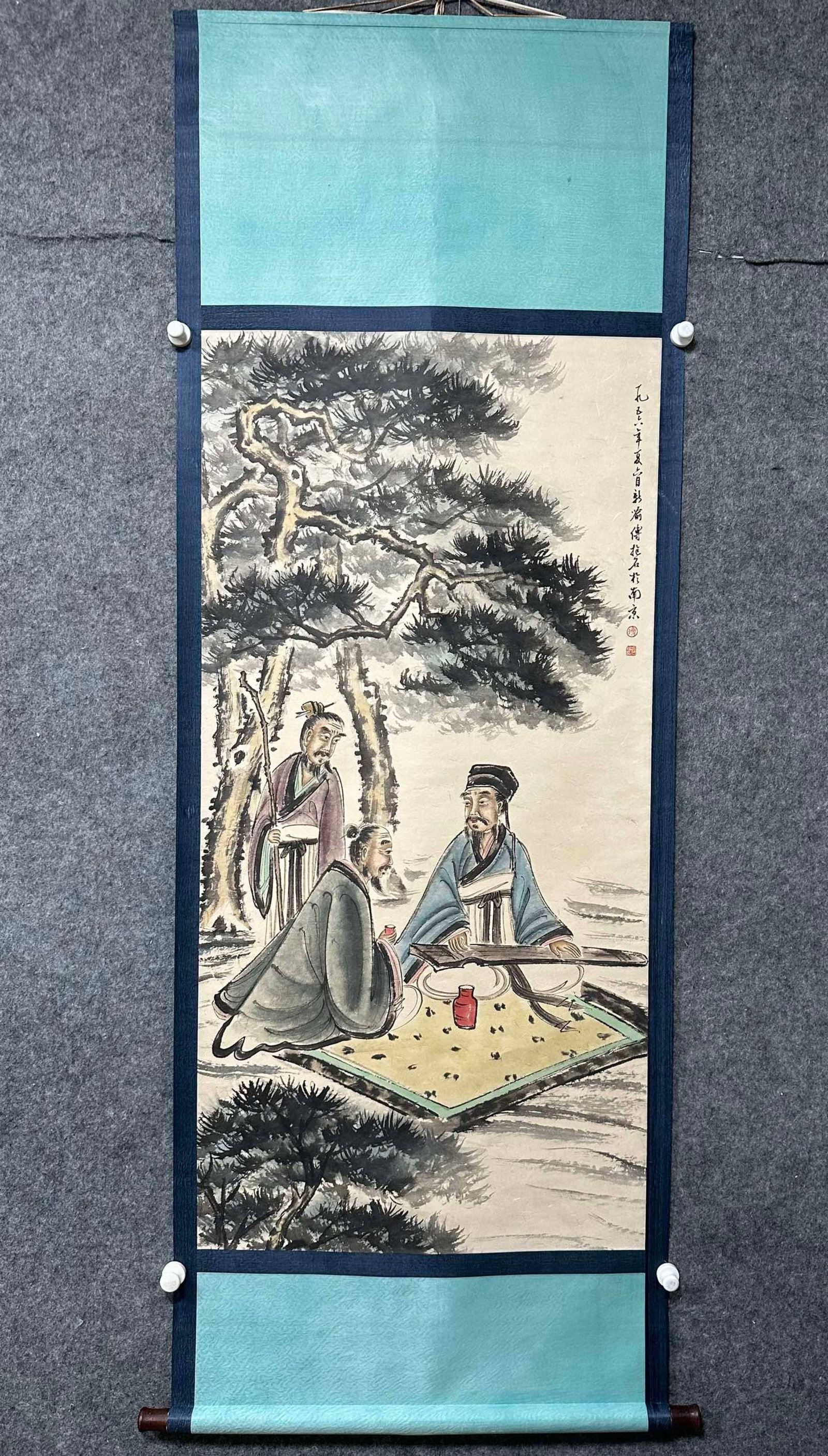 A Chinese Vertical Scroll Ink Painting of Character and Story on Paper: A Chinese Vertical Scroll Ink Painting of Character and Story on Paper,Fu Baoshi,Size:26.8inx53.9in