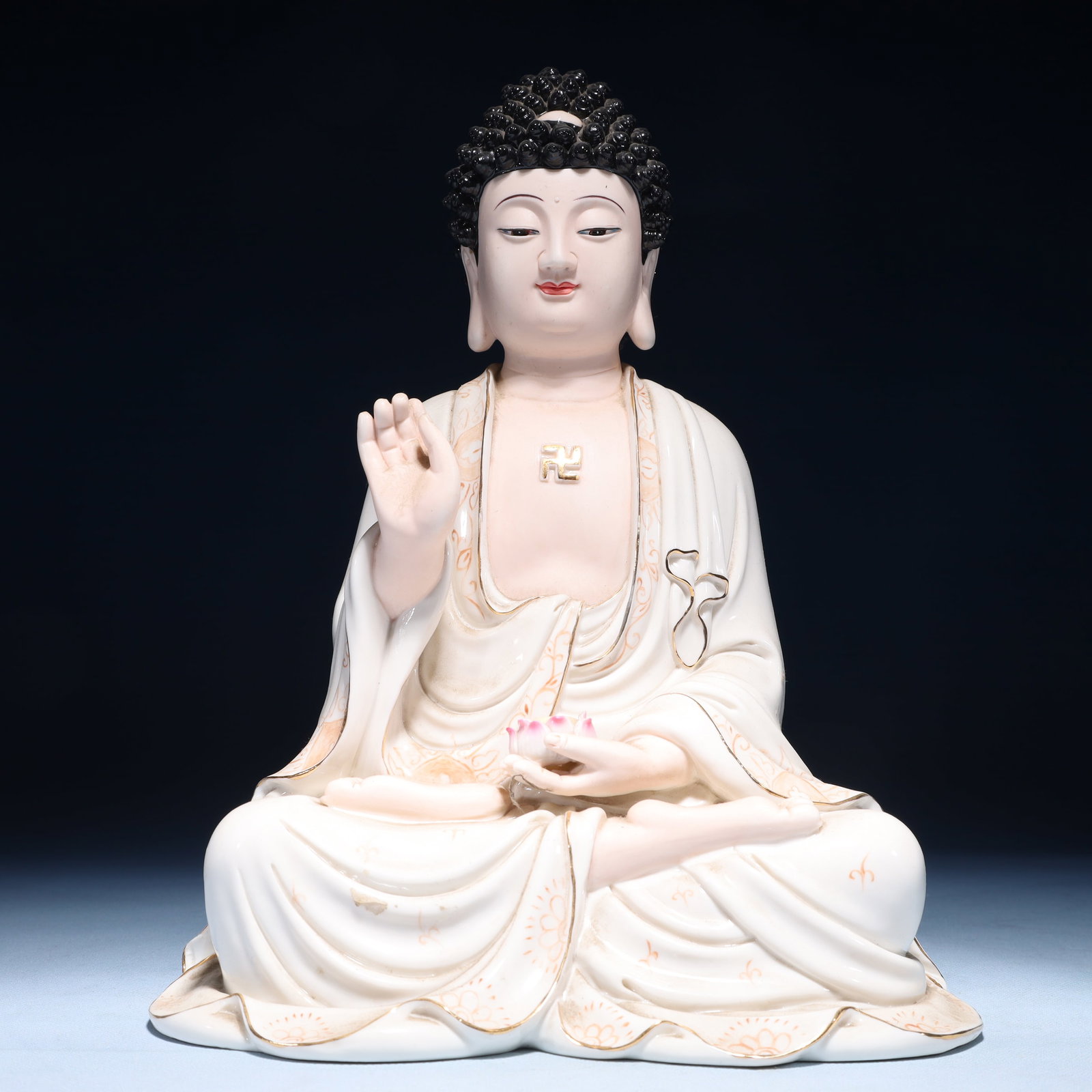 A Solemn Blance-De-Chine Statue of Sakyamuni: A Solemn Blance-De-Chine Statue of Sakyamuni Blance-De-Chine Statue of Sakyamuni,Ming Dynasty,China,He Chaozong Mark,Size:9.4inx7.1inx12.2in,Weight:2550g