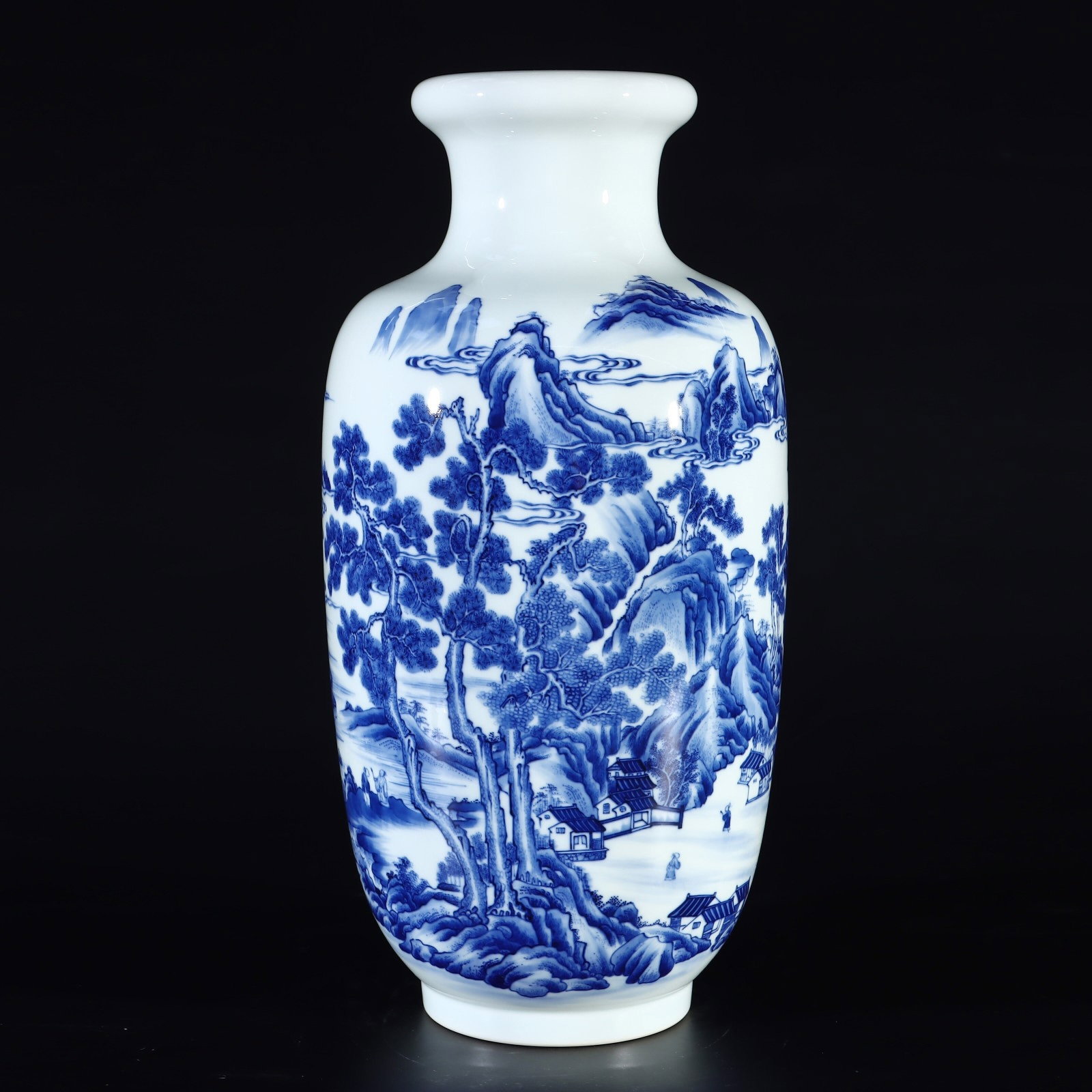 A Huge Blue and White Landscape Pattern Vase: A Huge Blue and White Landscape Pattern Vase,Qing Dynasty,China,Qianlong Six-character Mark,Size:16.1inx7.9in