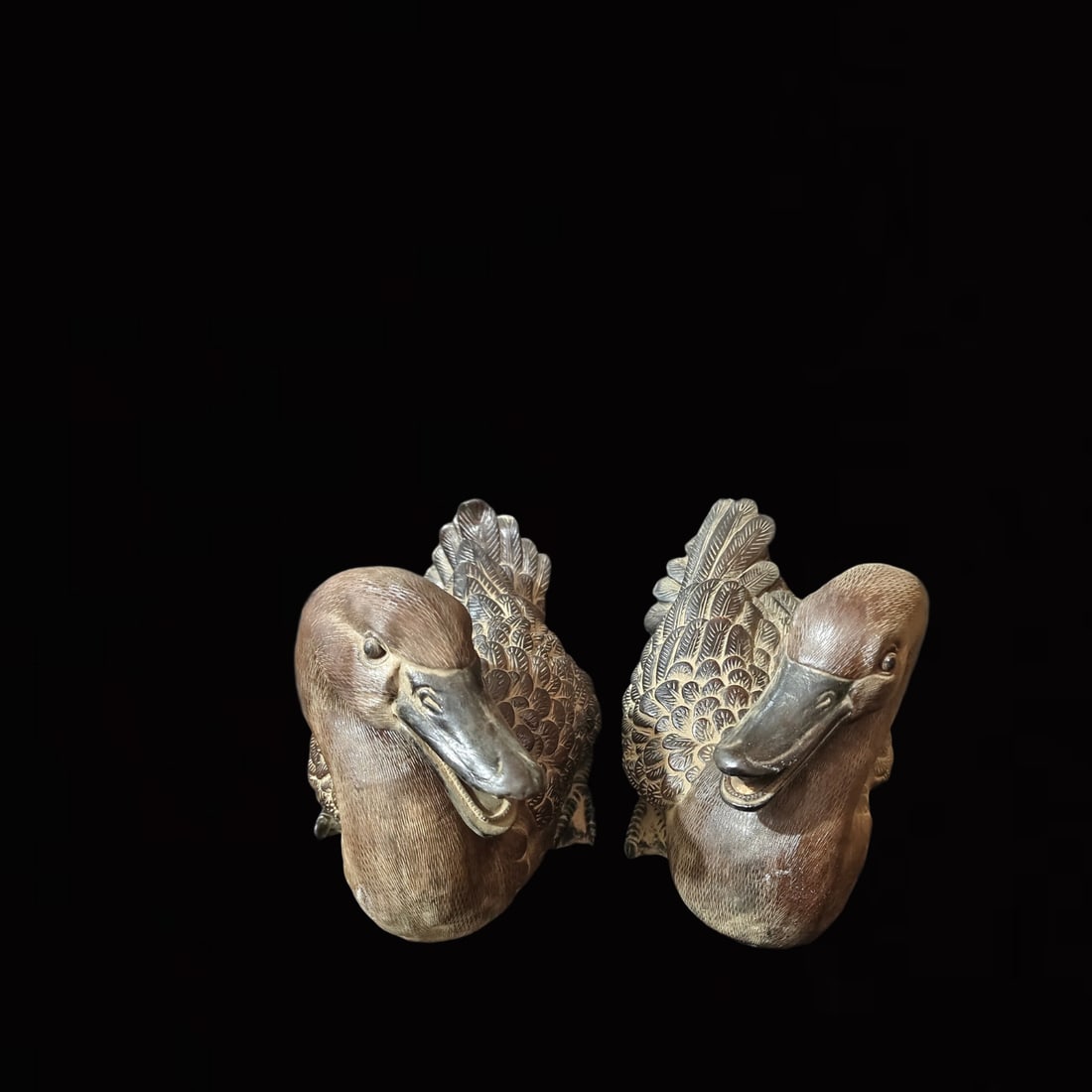 A Pair of Exquisite Shiwan yao Mandarin Duck Ornament: A Pair of Exquisite Shiwan yao Mandarin Duck Ornament,Qing Dynasty, China,Size:13.4inx5.9inx7.1in