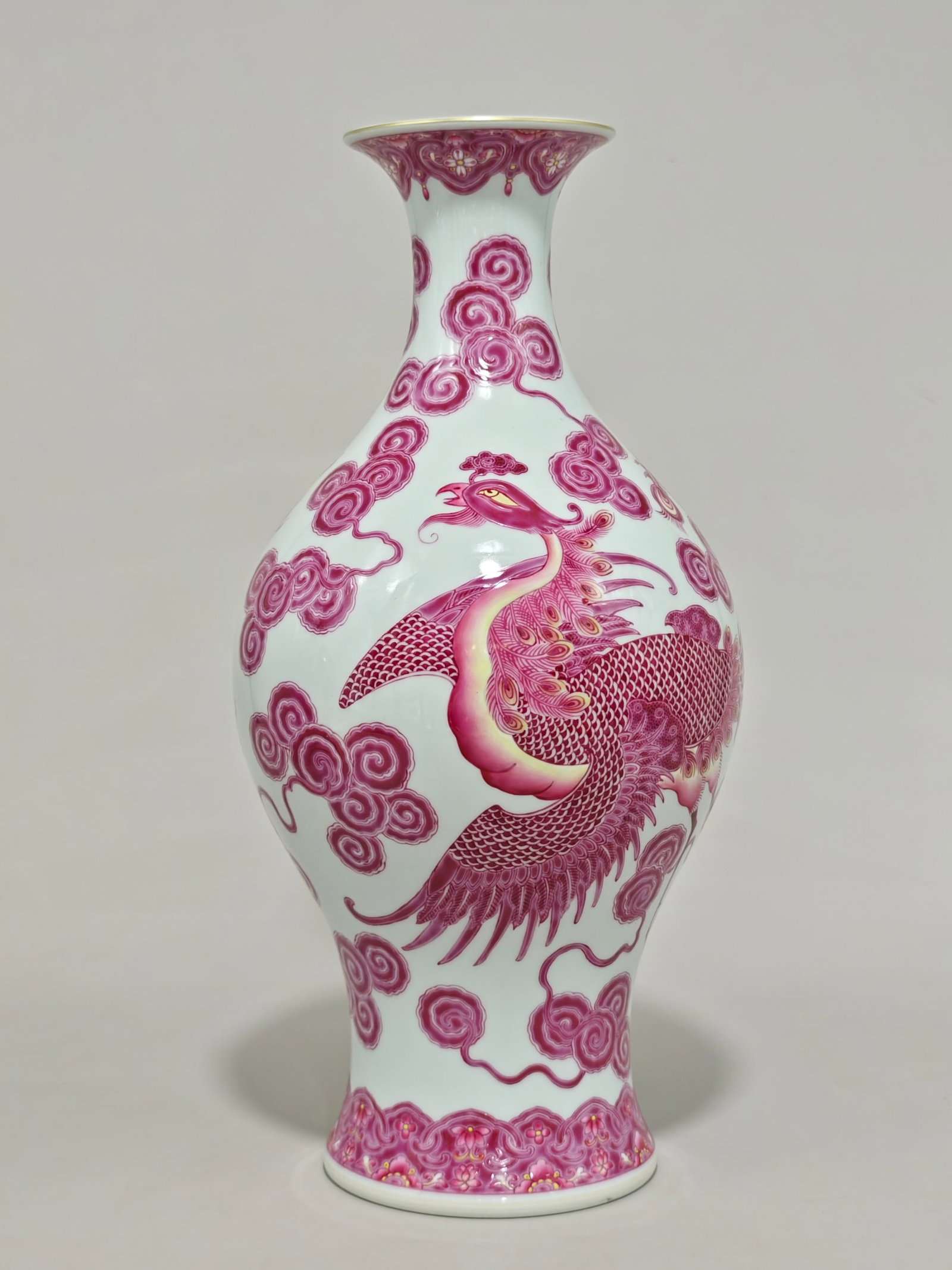 A Rare Enamel Ruby Red-Glazed Dragon and Phoenix Pattern Vase - 6