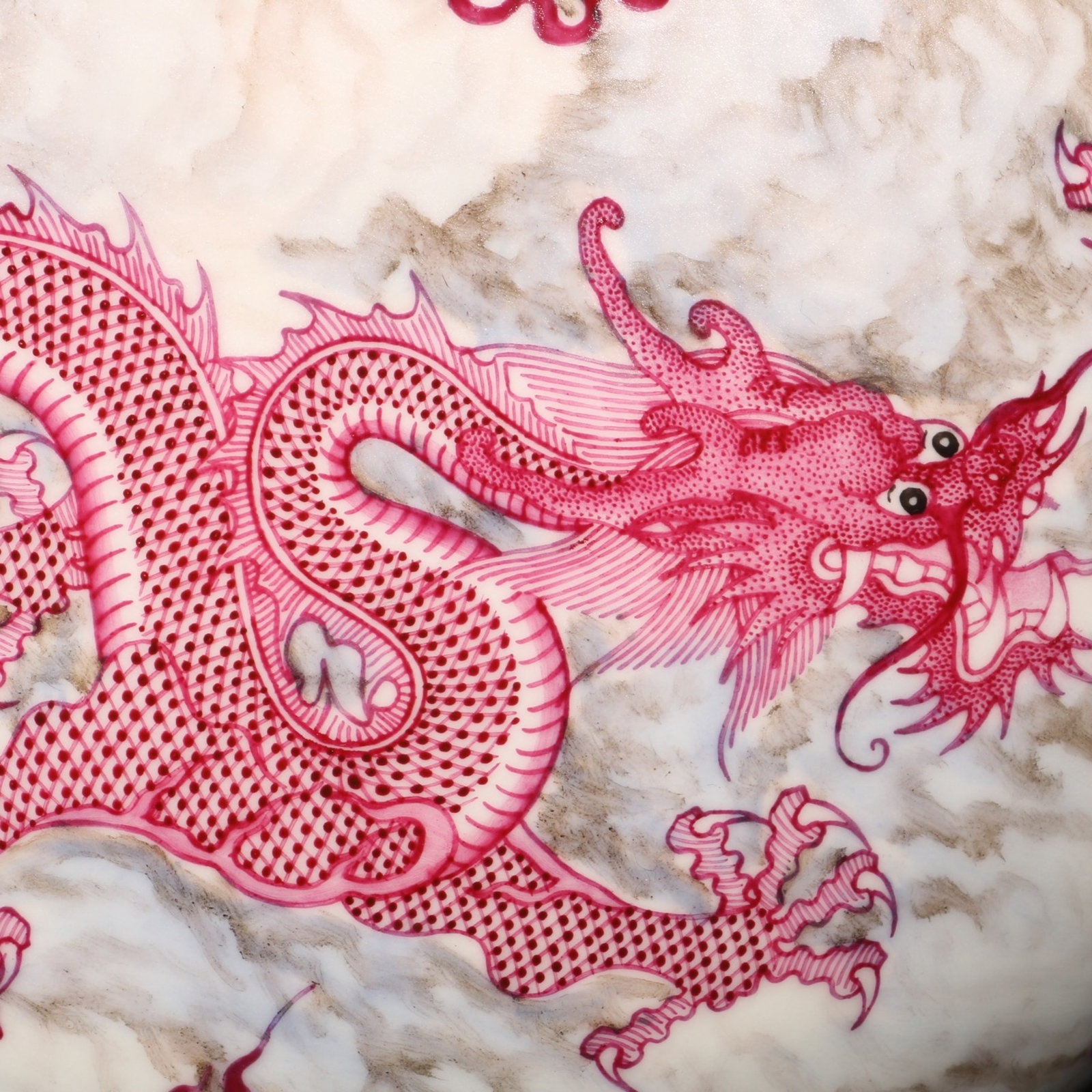 A Rare Ruby Red-Glazed Painted Gold Dragon Pattern Double-Ears Vase - 6