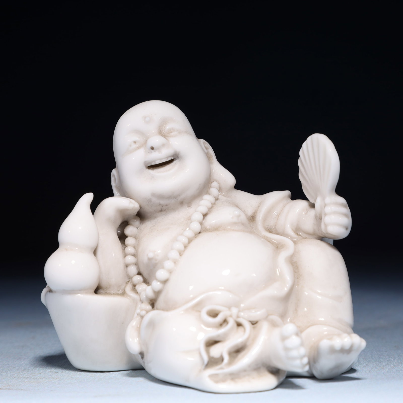 A Solemn Blance-De-Chine Statue of Maitreya Buddha: A Solemn Blance-De-Chine Statue of Maitreya Buddha Blance-De-Chine Statue of Maitreya Buddha,Ming Dynasty,China,He Chaozong Mark,Size:3.9inx3.5inx3.3in,Weight:200g