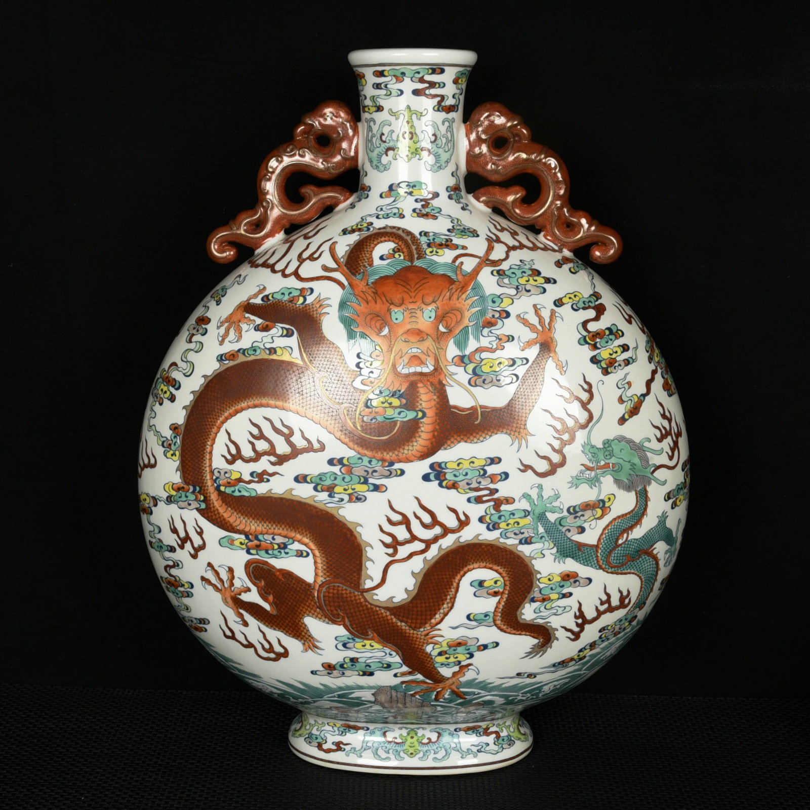 A Huge Doucai Painted Gold Auspicious Cloud and Dragon Pattern Double-Ears Vase (1 of 9)