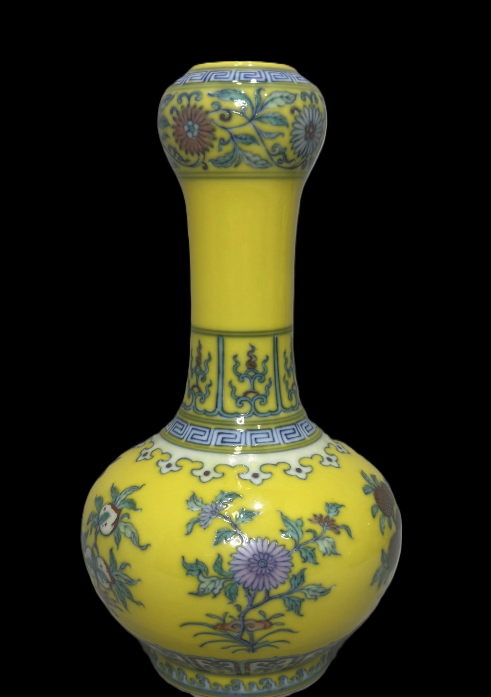 An Exquisite Yellow Ground Doucai Flower Pattern Vase: An Exquisite Yellow Ground Doucai Flower Pattern Vase,Qing Dynasty,China,Yongzheng Six-character Mark,Size:9.1in