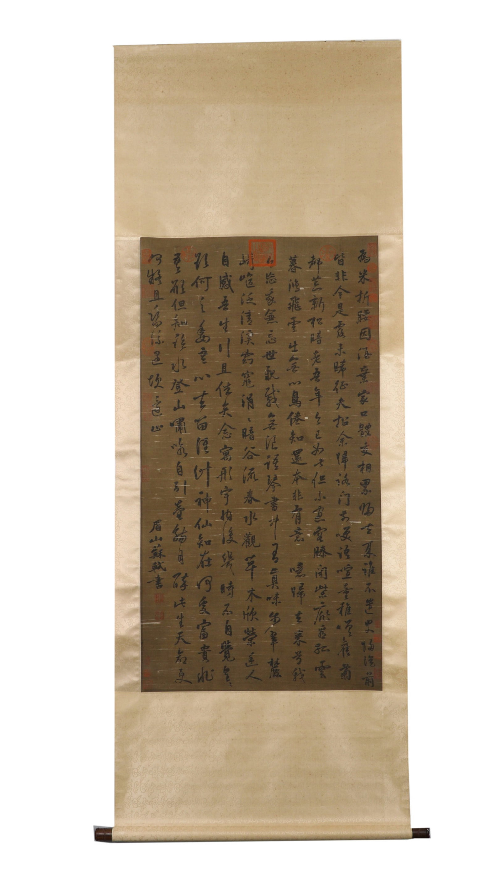 A Chinese Vertical Scroll Ink Calligraphy on Paper: A Chinese Vertical Scroll Ink Calligraphy on Paper,Su Shi,Size:27.2inx51.6in 一幅中国水墨书法立轴,苏轼